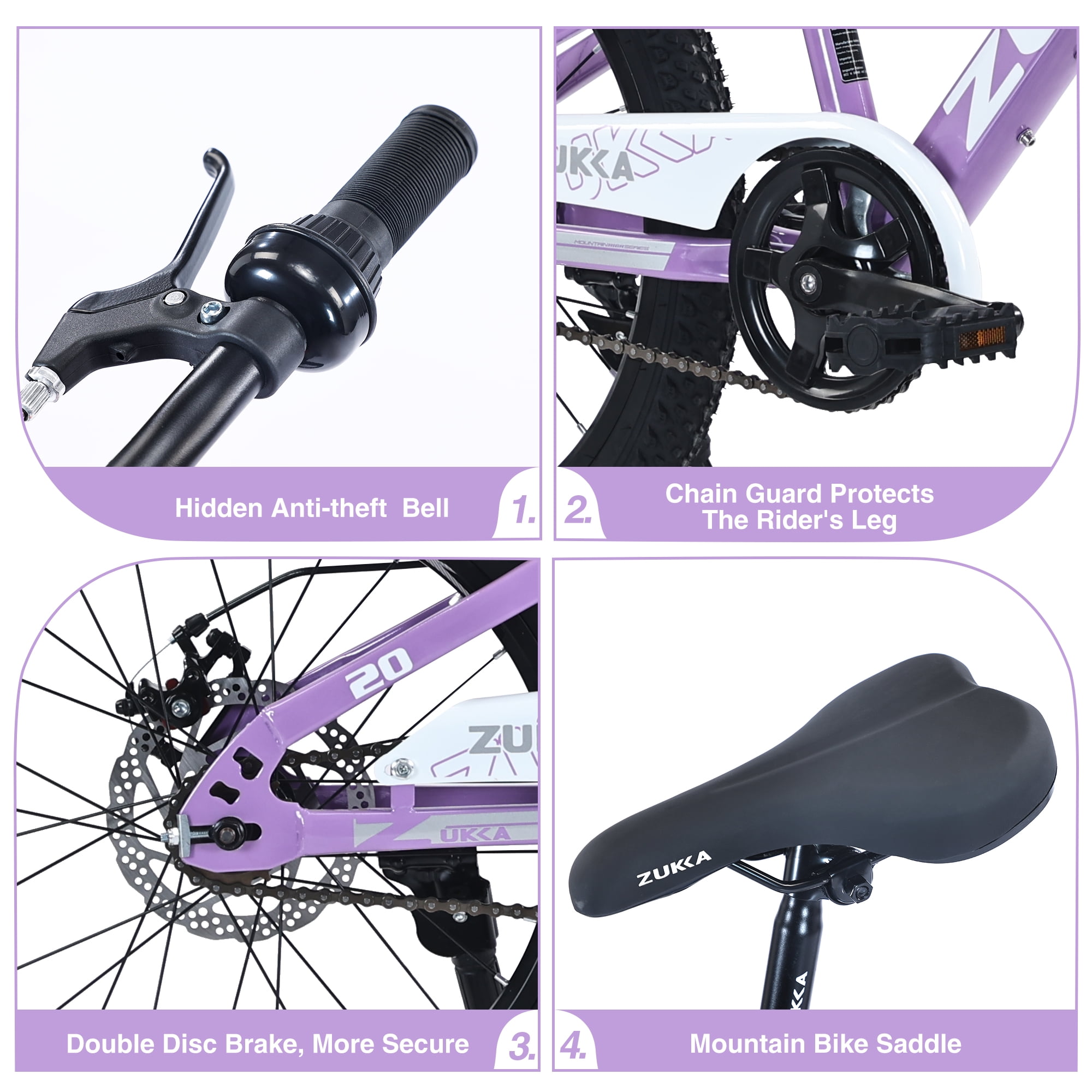 TheEshow Mountain Bike for Kids, Durable Steel Frame with Double Disc Brakes (Purple, 20 in) nghpw