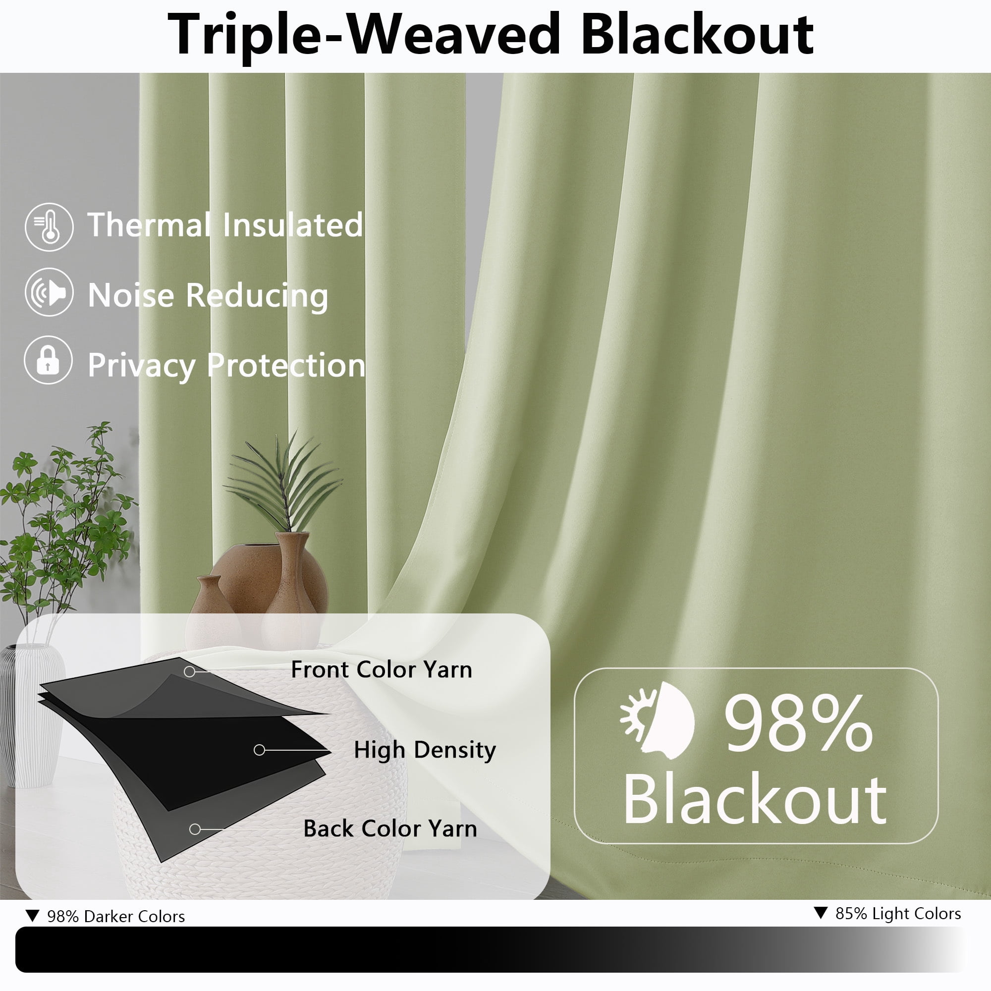 MKHILL Aether Thermal Insulated Blackout Curtains, Room Darkening Window Drapes for Bedroom and Living Room (Light Green, 40 in W x 54 in L, 2 Panels) 6gnxg