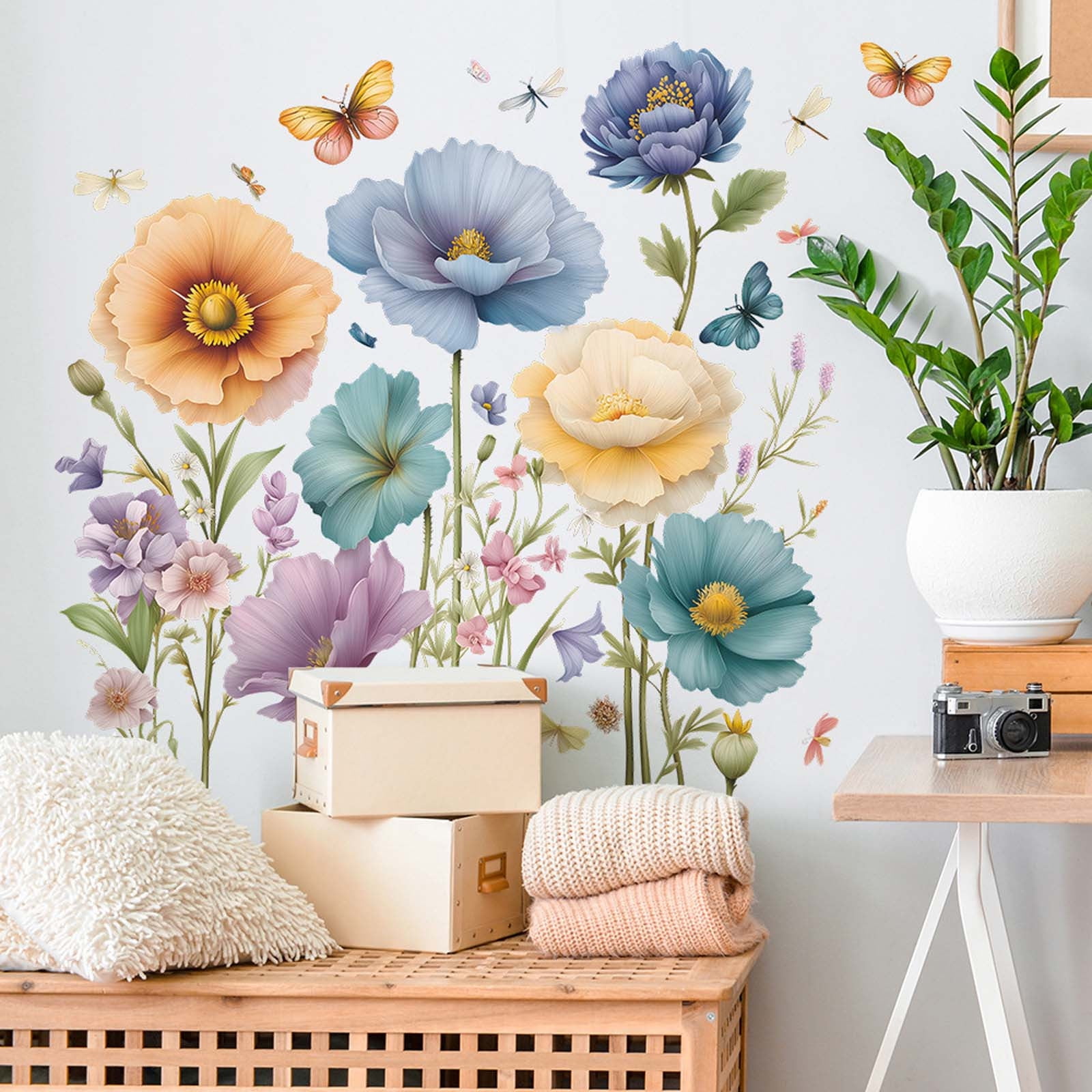 Hometravel Painted Flowers Wall Decals, Removable Vinyl Wall Art Stickers for Home Decor (Multicolor, 24 in x 36 in) s7exg