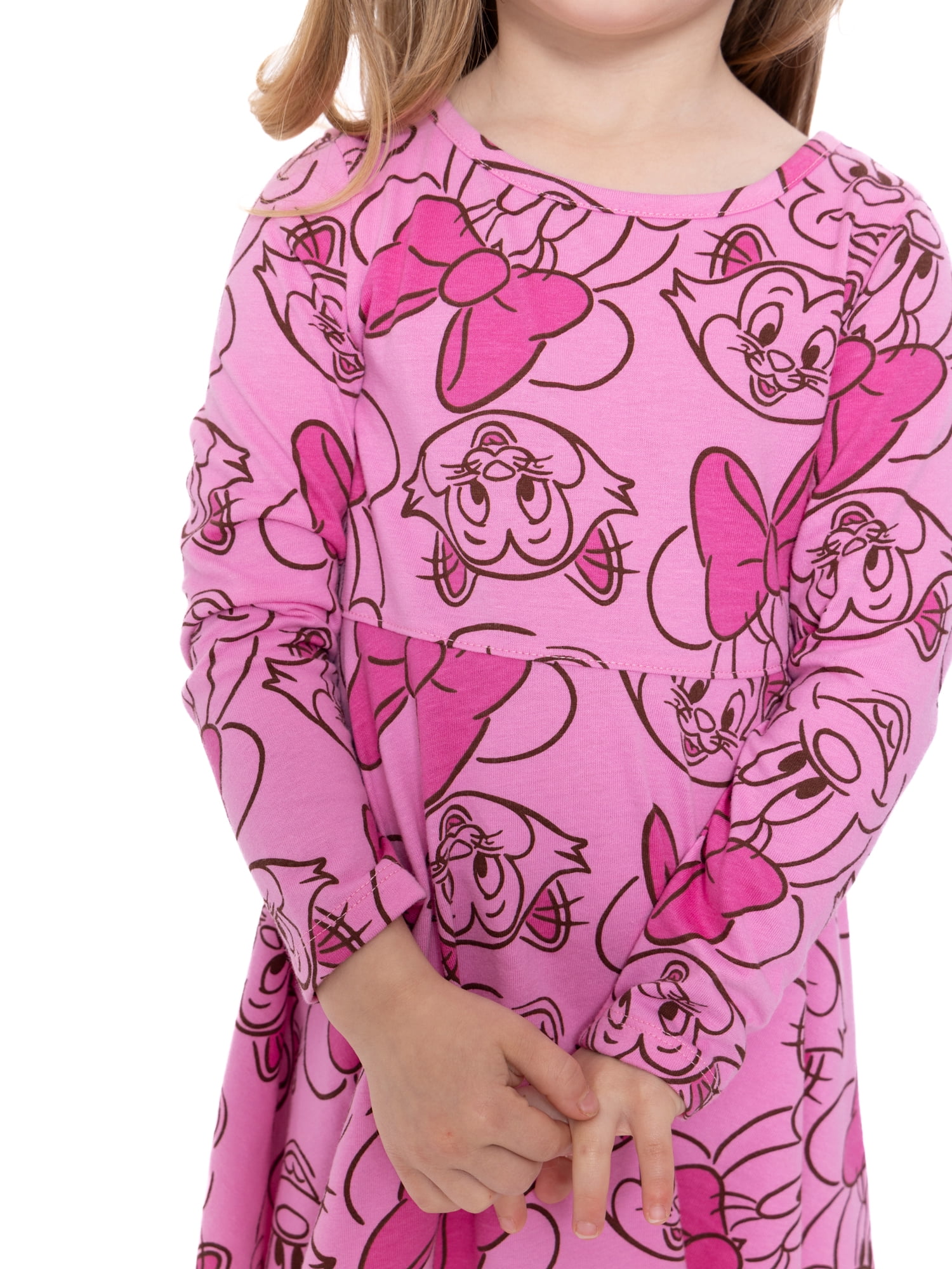 Minnie Mouse Toddler Girls Long Sleeve Print Dress (Pink, 12M-5T) 700pm