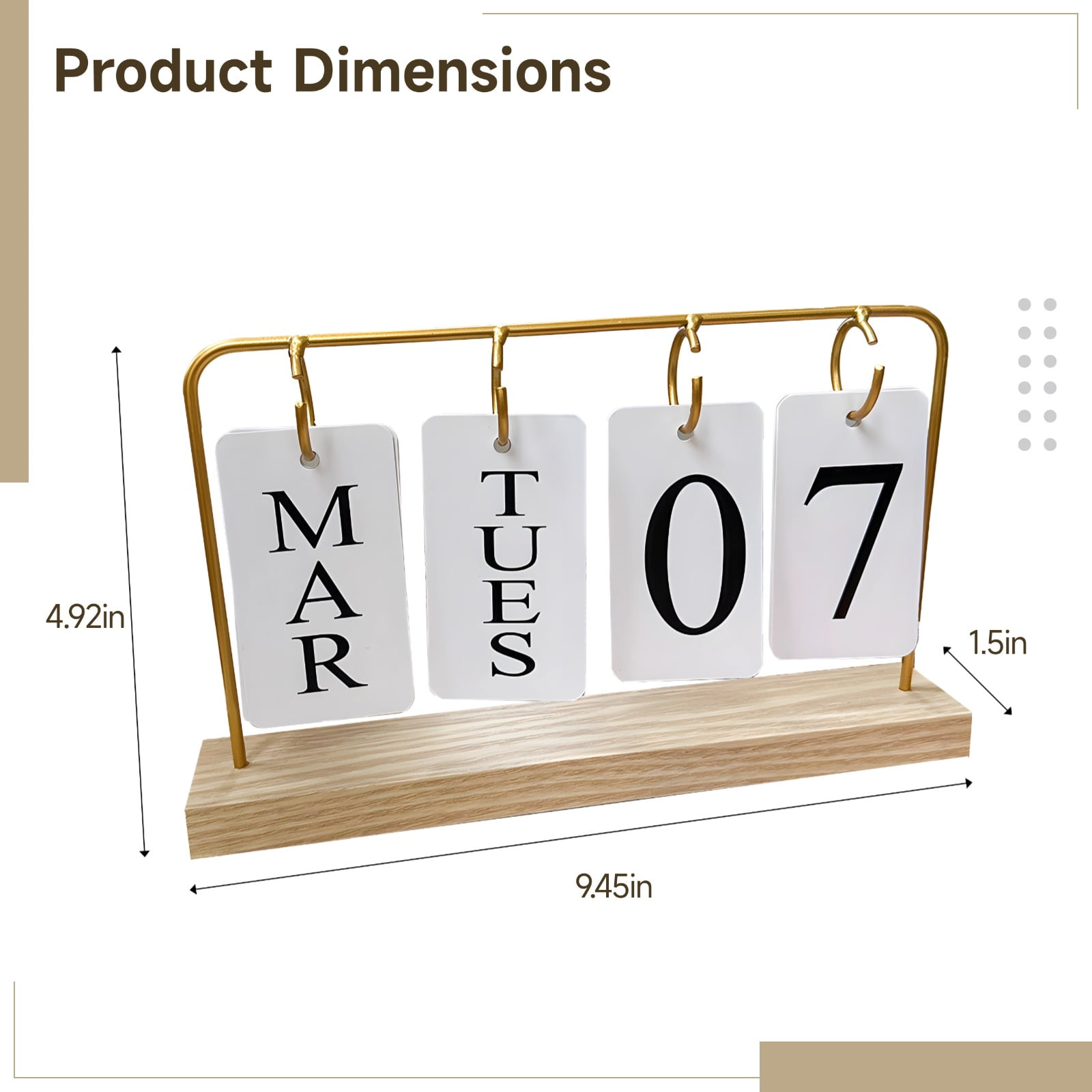 Dollcube Perpetual Desk Calendar with Gold Metal Frame (Gold, 10.83 in x 6.49 in) koron