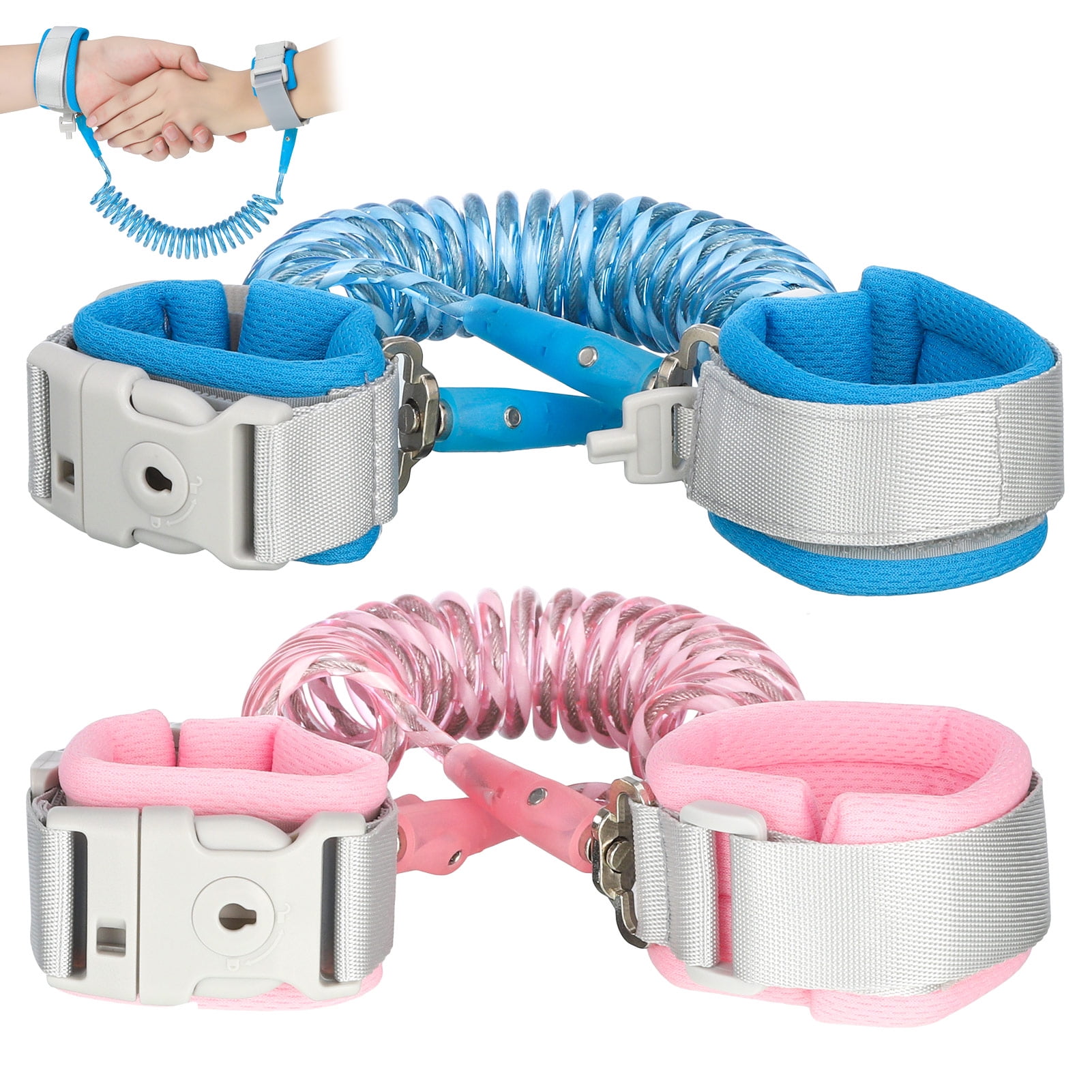 sixwipe Anti-Lost Toddler Wrist Leash with Key Lock and Reflective Strap (Pink and Blue, 8.2 ft, 2 Pack) bm66p