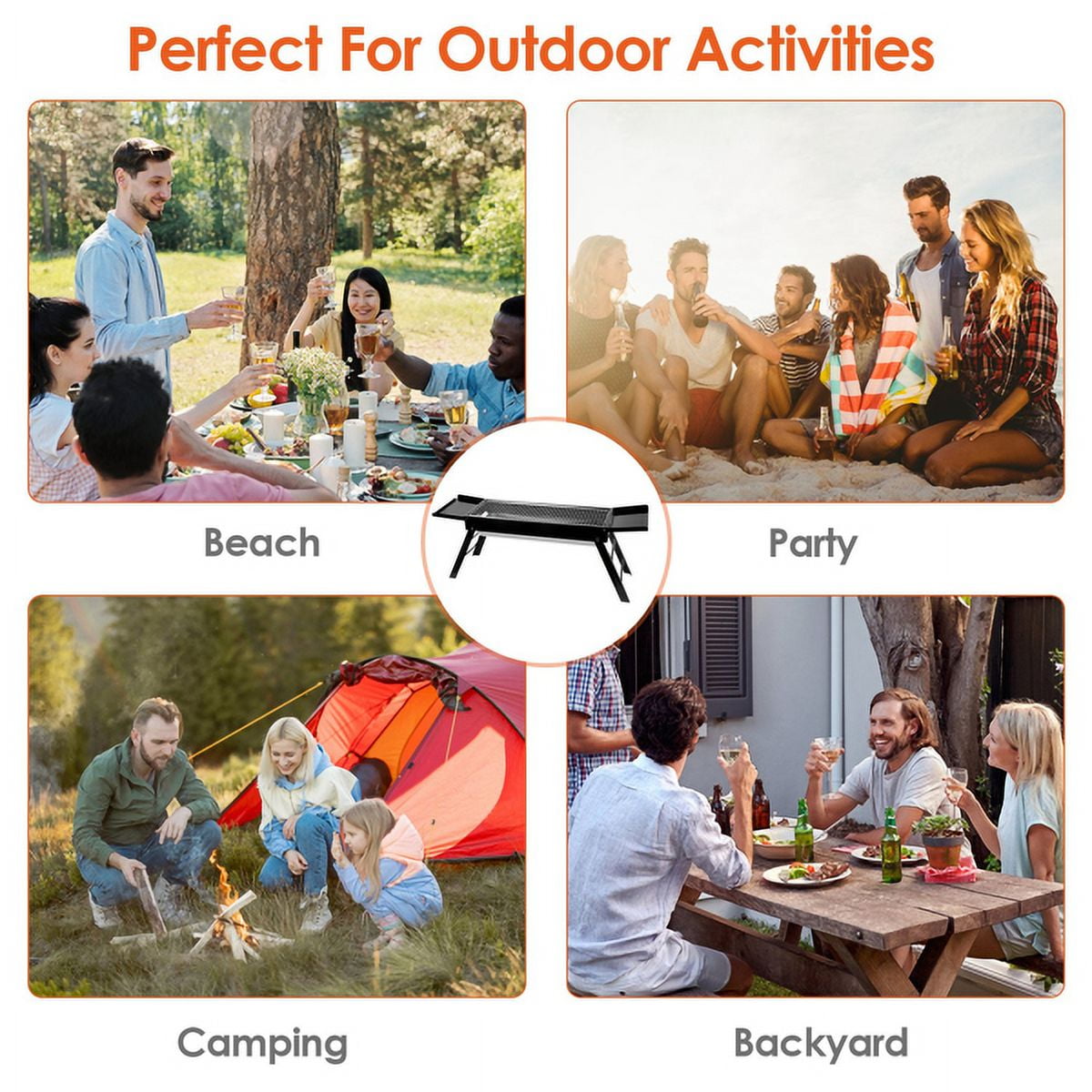 AsterOutdoor Portable Foldable Charcoal Grill for Camping and Outdoor Cooking (Black, 23.03 in x 8.85 in x 2.55 in) hsp61