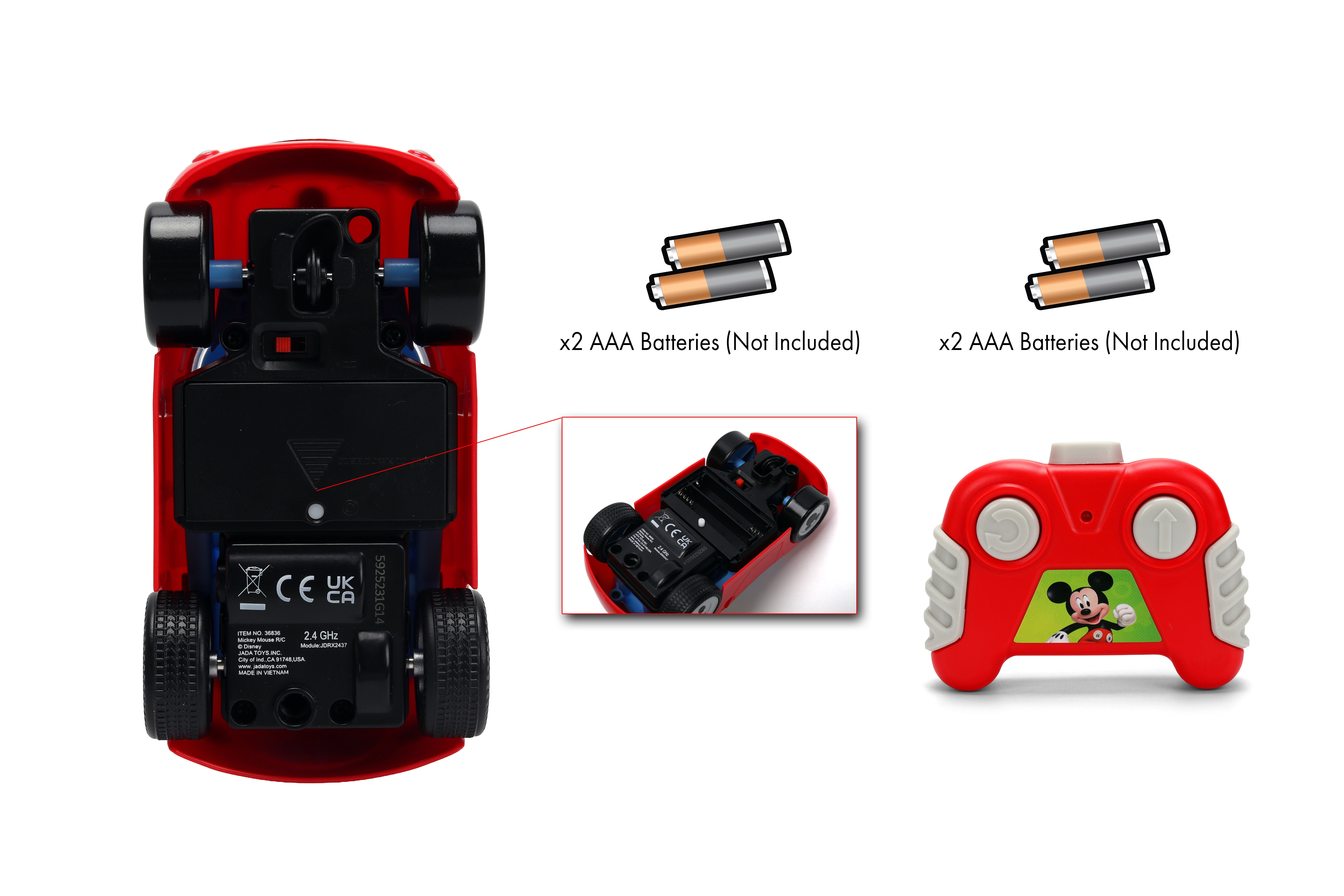 Disney Mickey Mouse Roadster RC Car Remote Control Vehicle (Red, 5.5 in) 2dgst