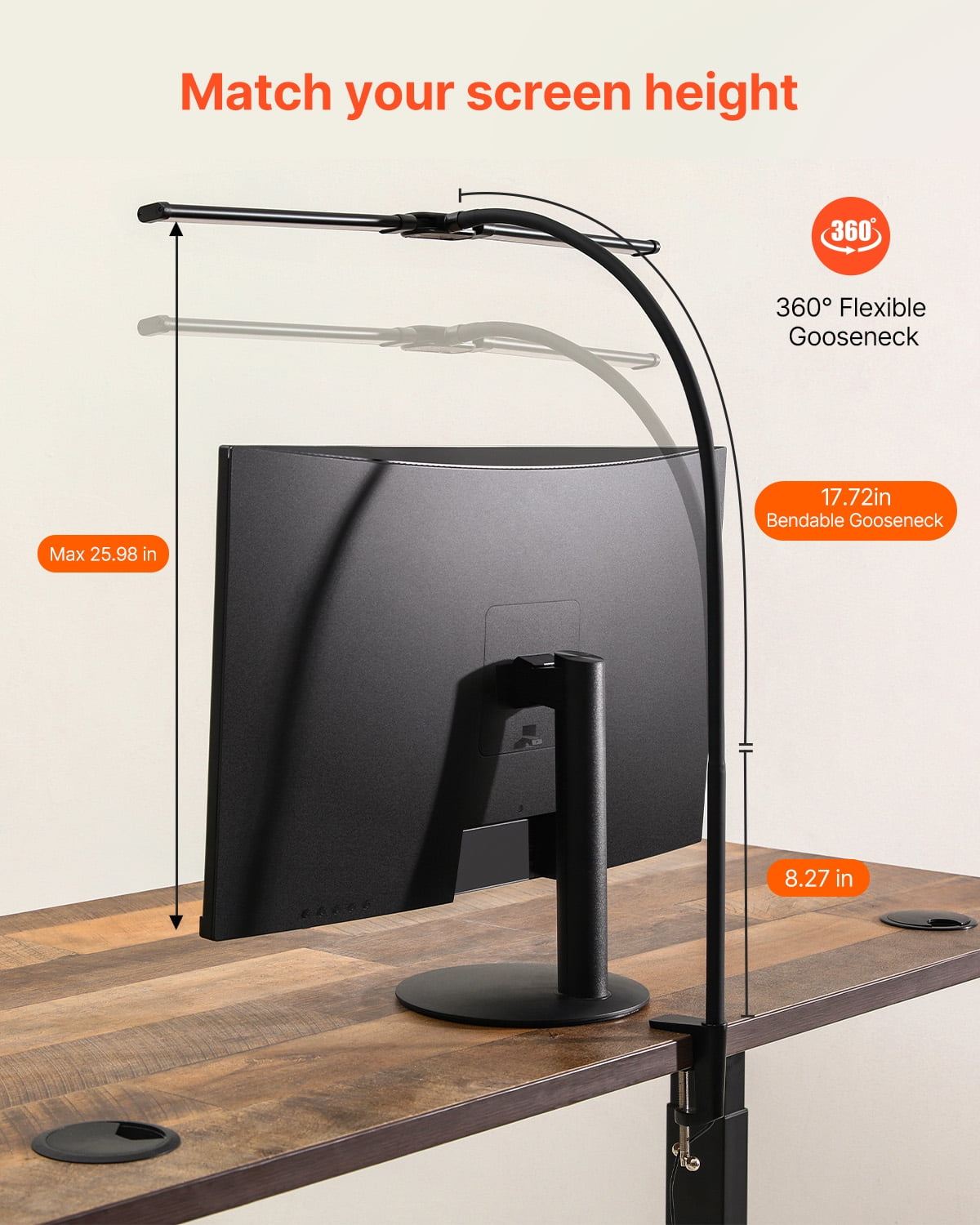 KFFKFF Dual Head LED Desk Lamp, Clamp-On Architect Light with Flexible Gooseneck, Eye-Friendly Workspace Lighting (Black, 24 in) wp9hj