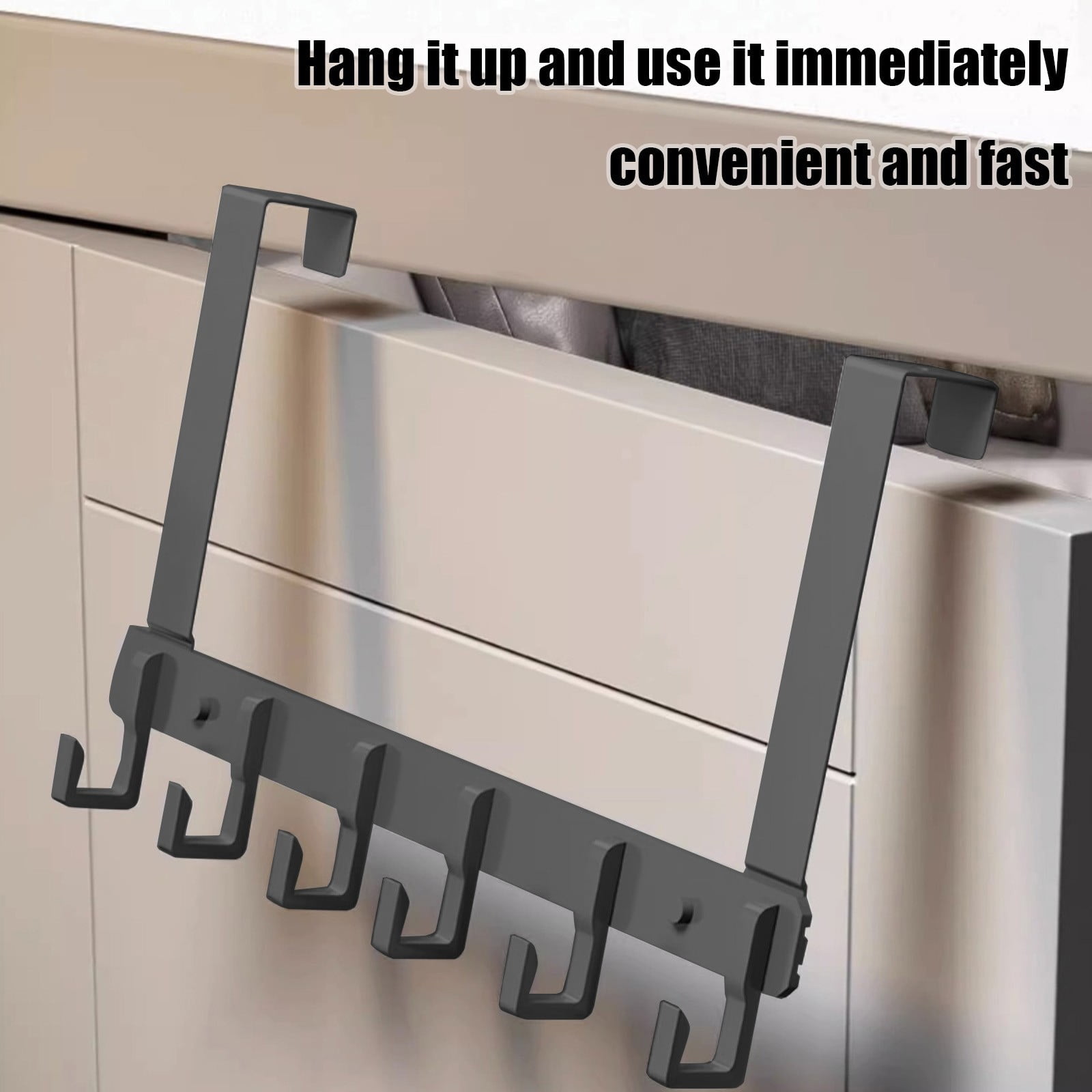 Ikohbadg Over The Door Towel Rack, Heavy-Duty Metal Organizer with 6 Hooks for Bathroom and Bedroom (Grey, 15.8 in x 5.5 in) h4jll