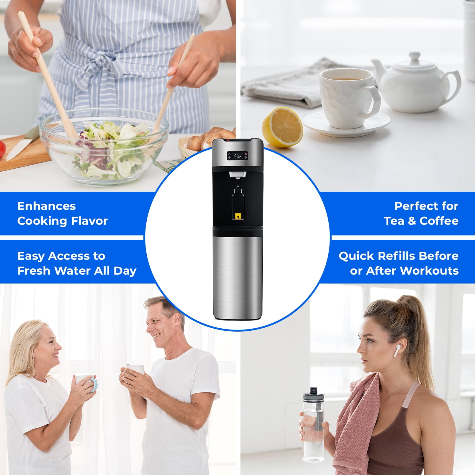 iSpring 4-Stage Filtration Water Dispenser with Self-Cleaning Function (Silver, 11.8 in x 14.1 in x 41.7 in) 3k7es
