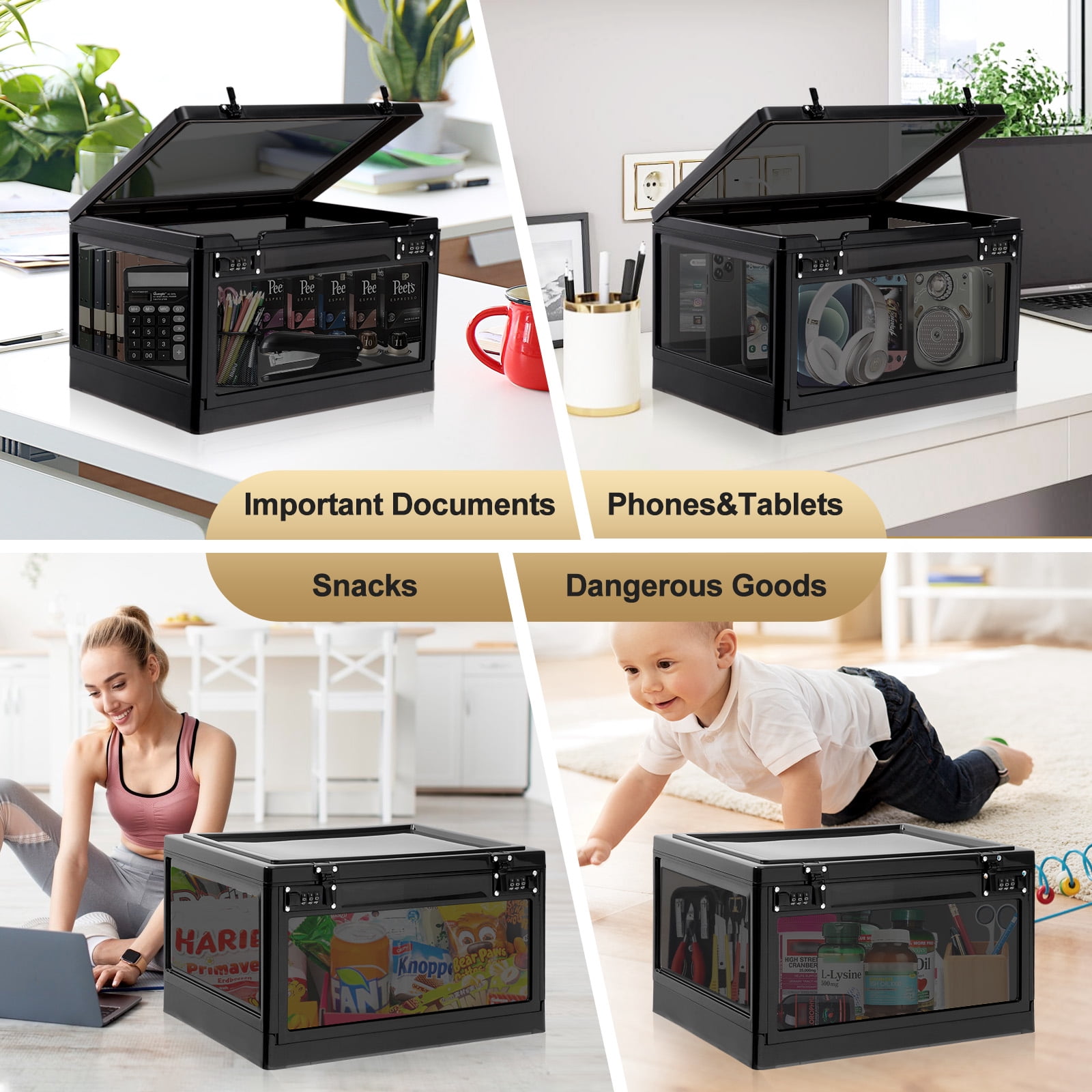 Locbbie Medicine Lock Box with Combination Code (Black, 24 L) nvqg4