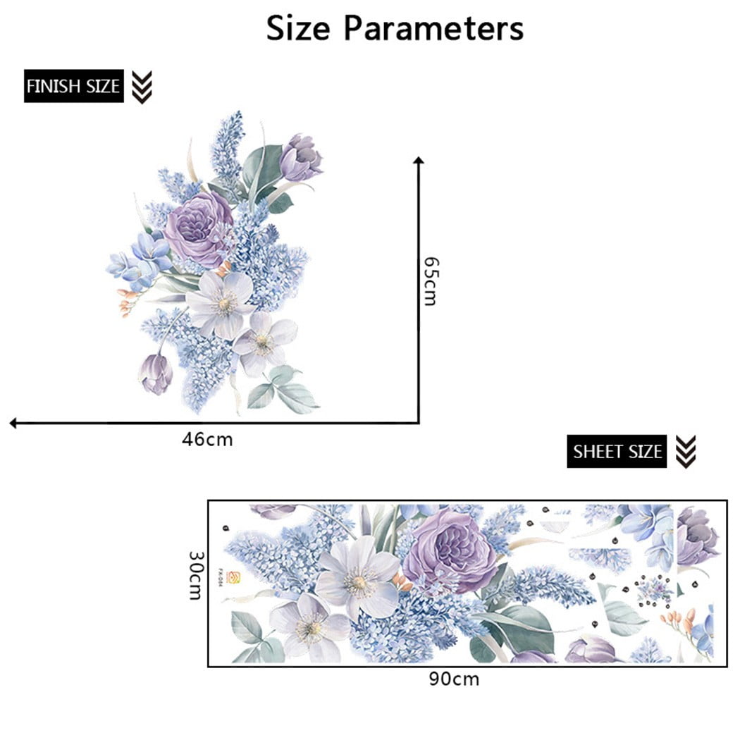 Smile Home Peony Rose Floral Wall Decal DIY Art Sticker (Purple, 18.1 in x 25.6 in) 76aoh