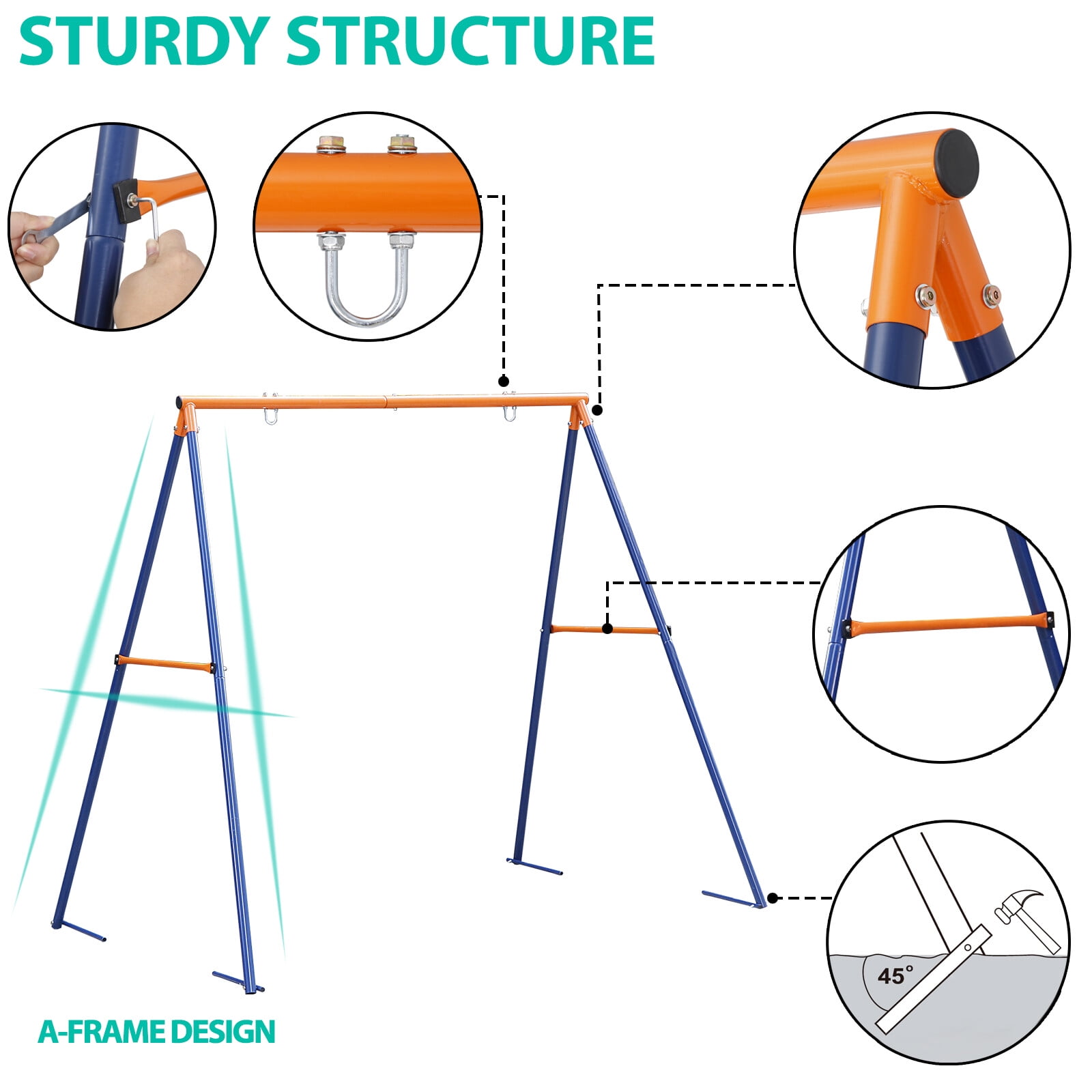ZenSports Kids Outdoor A-Frame Swing Stand Set, Heavy Duty Steel Frame for Backyard Play (Black, 87 in x 64 in x 71 in) jwz0h