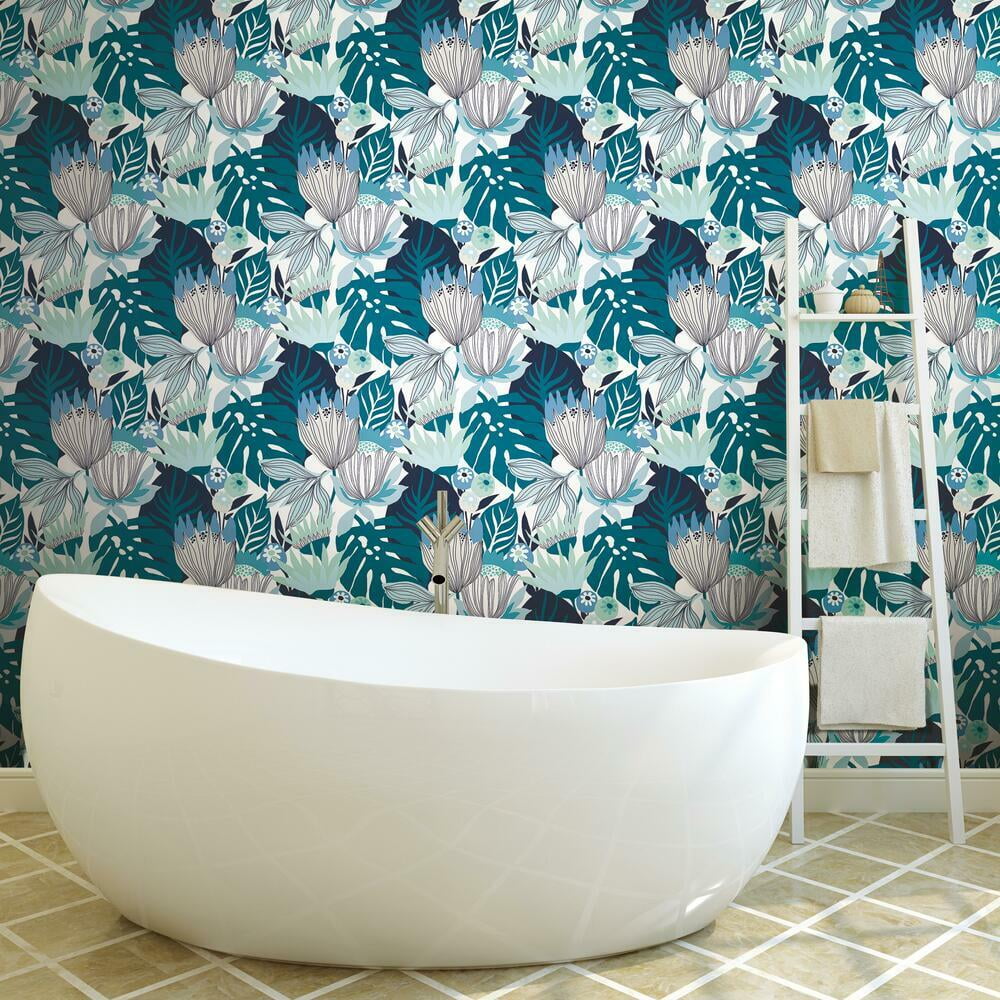 RoomMates Retro Tropical Leaves Peel and Stick Wallpaper (Pink, 20.5 in x 16.5 ft) jncuq