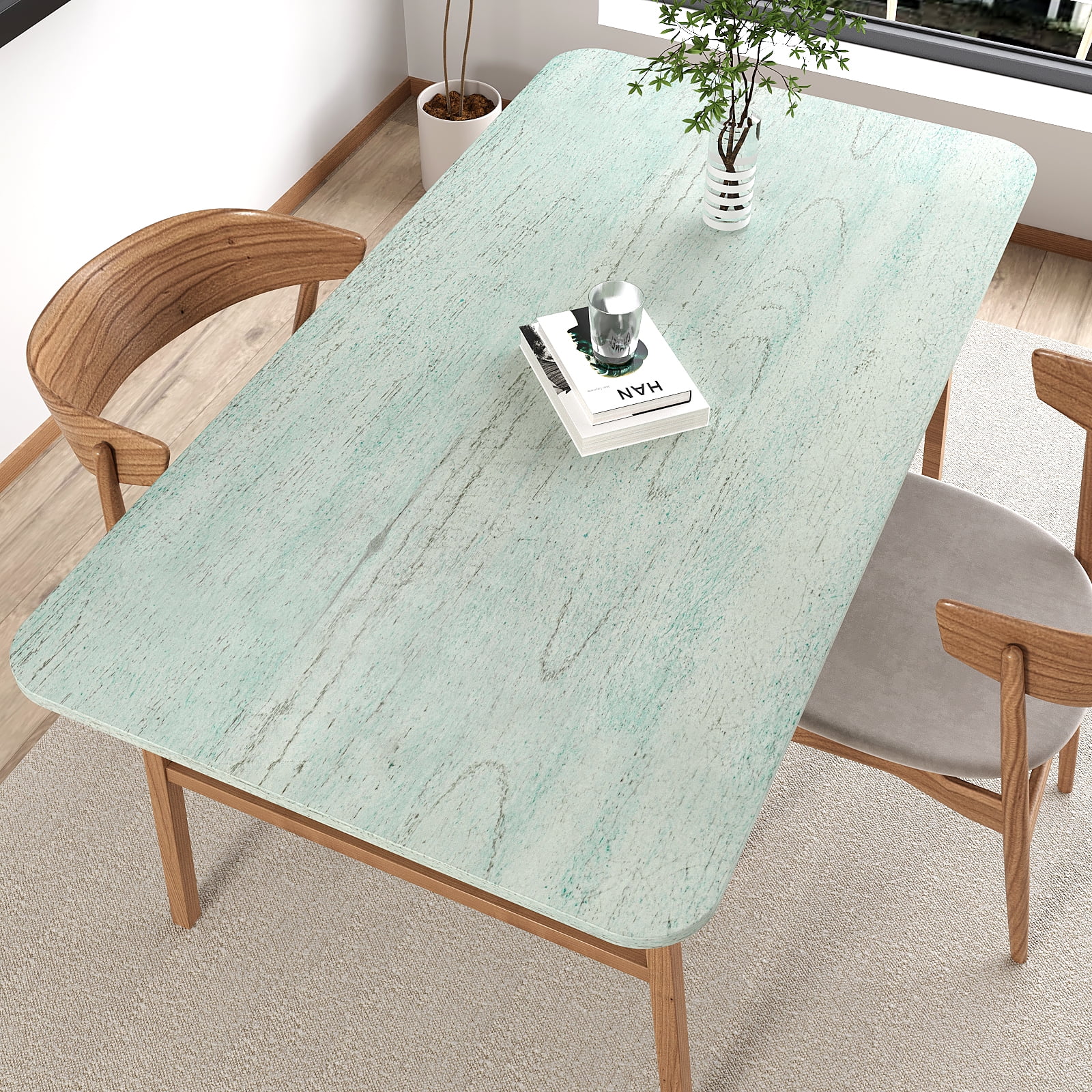 VEELIKE Aqua Wood Peel and Stick Wallpaper, Removable Adhesive Contact Paper for Furniture and Countertops (Green, 15.7 in x 118 in) 0j01c
