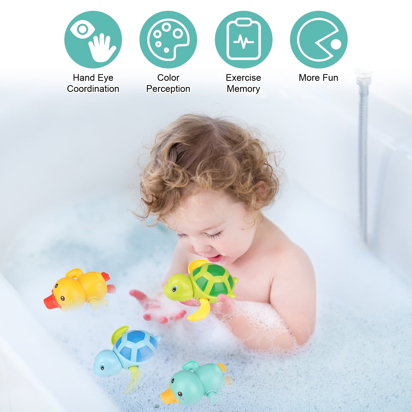 Bocaoying Animal Clockwork Bath Toy Set, Floating Wind-Up Swimming Pool Toys for Toddlers (Green Turtle, 4 Pack) x474w