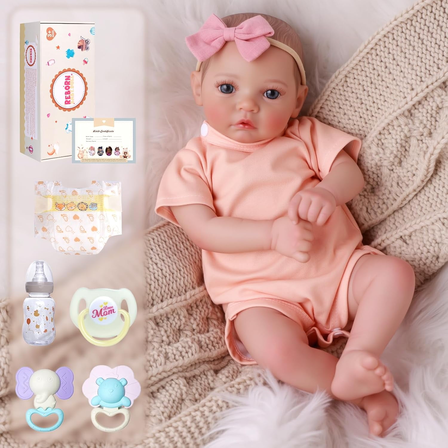RSG Realistic Reborn Baby Doll Handmade Lifelike Soft Cloth Body with Clothing and Accessories (20 in) ft1ya