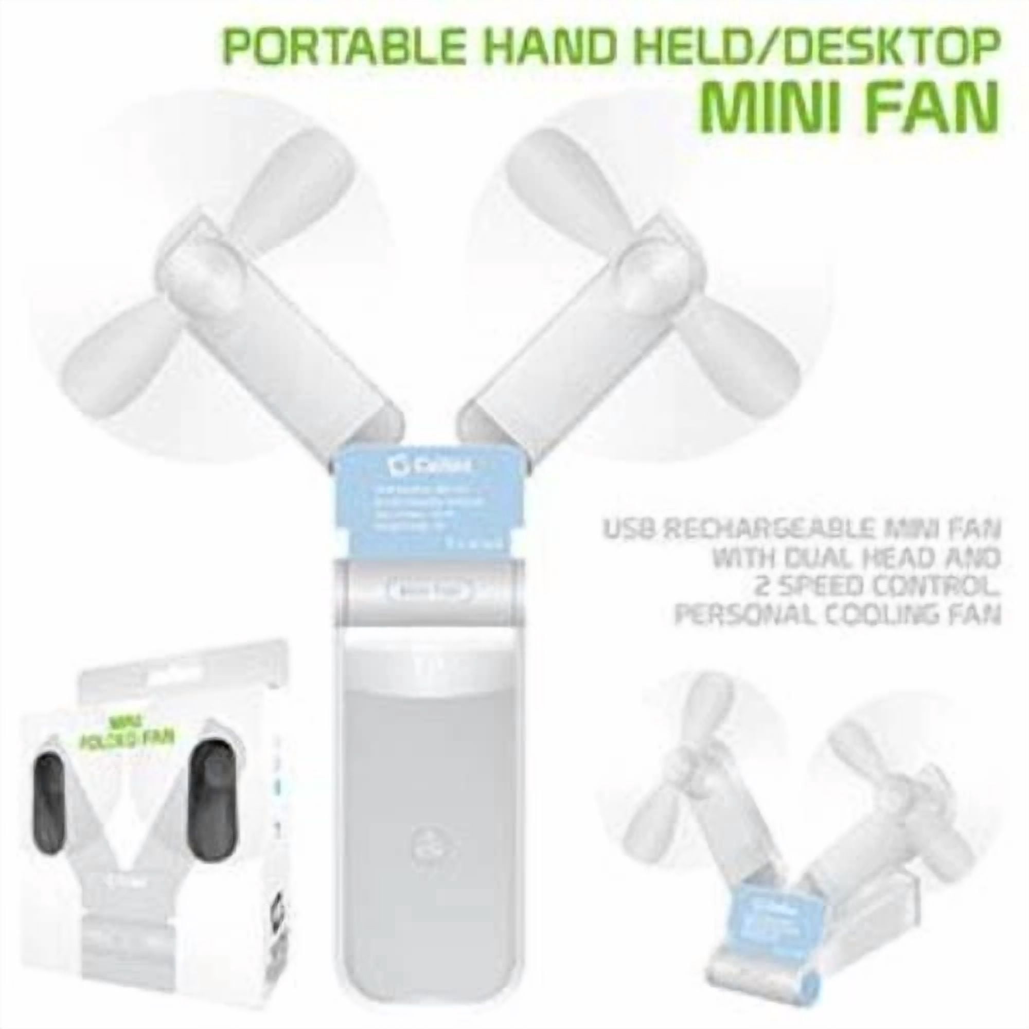 Rhea Portable Mini Fan, Folding Handheld Dual Head Fan (White, 500 mAh) s406k
