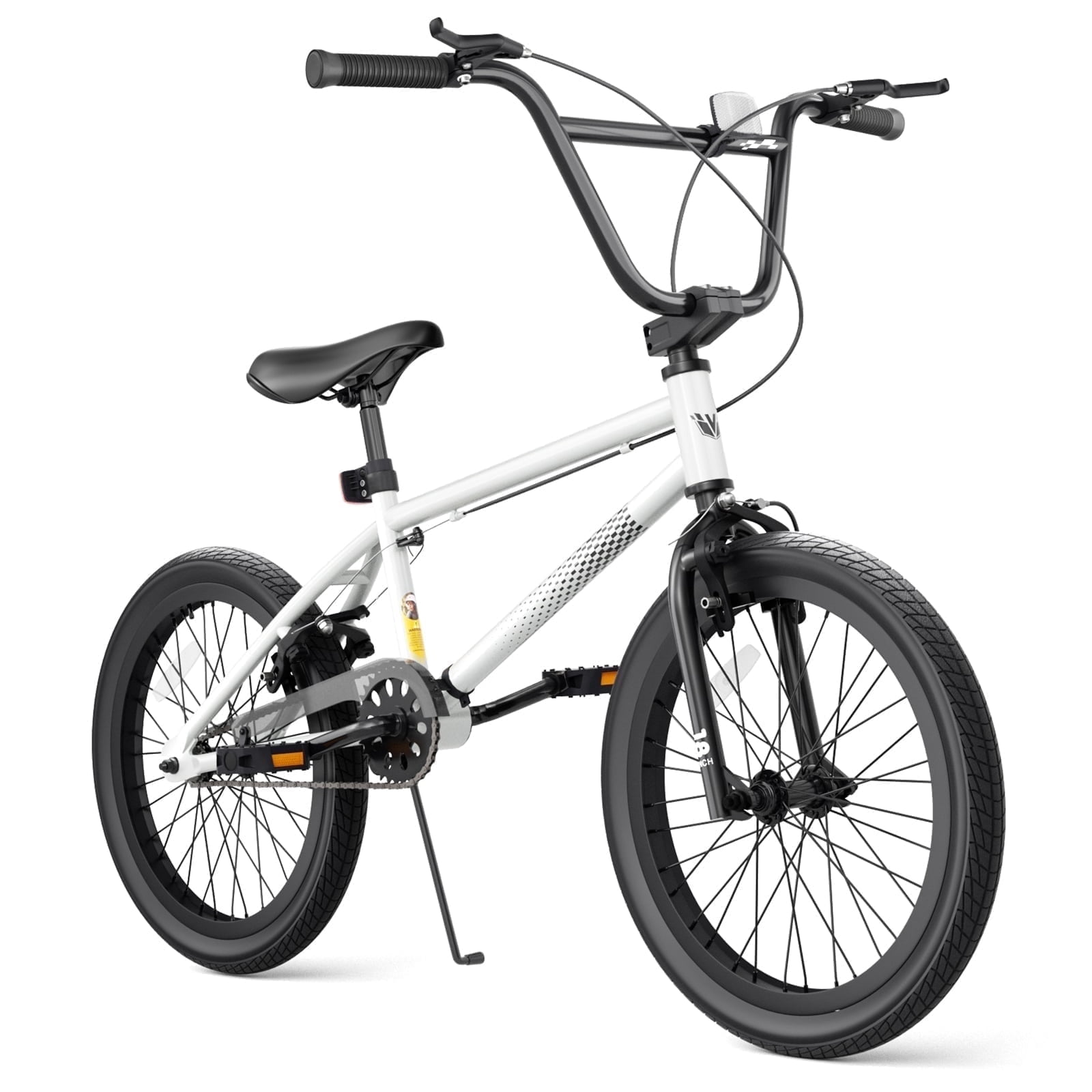 Korimefa Freestyle BMX Bike for Kids, Durable Steel Frame with Hand Brakes and Shock-Absorbing Tires (White, 18 in) idu2v