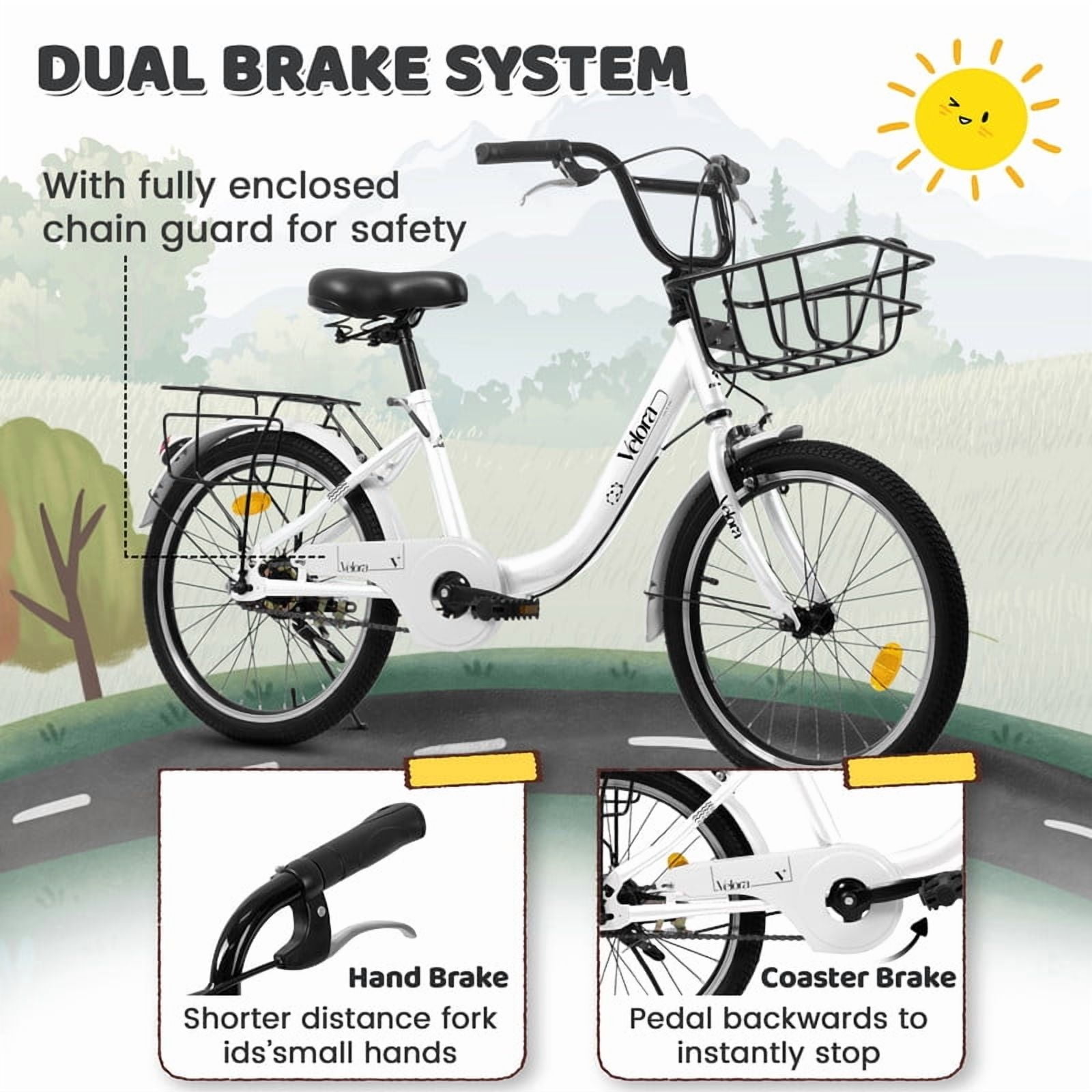 Gundir 20 Inch Kids Bicycle, Lightweight Steel Frame with Dual Braking System and Rear Rack (White, 20 in) ggwd9