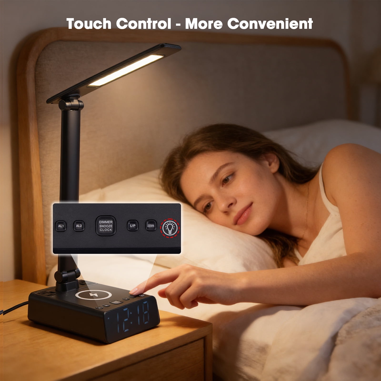 IMAGE LED Desk Lamp with Wireless Charging Pad and USB Port (Adjustable Brightness, Foldable Design) bbdtf