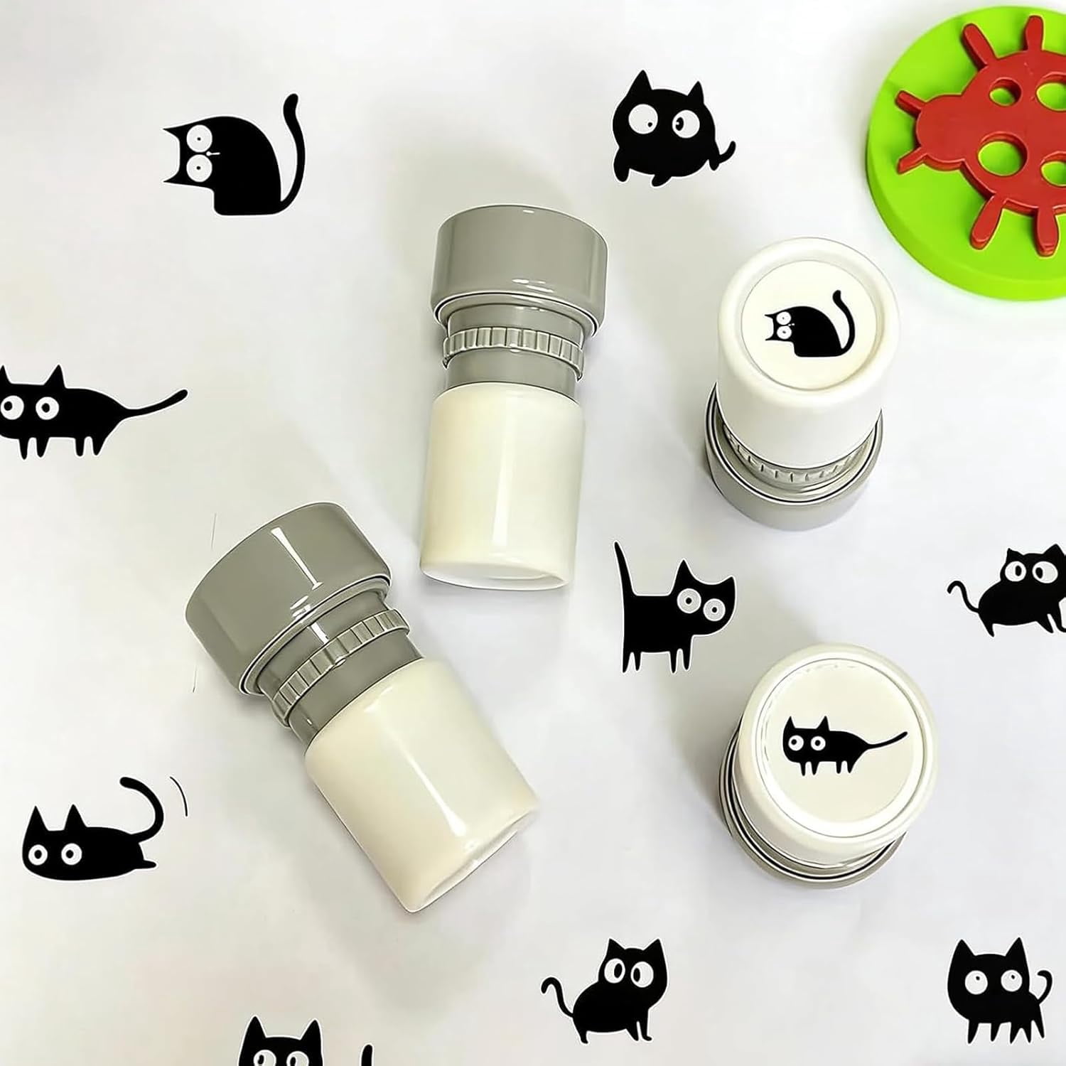 Generic Cat Pattern Self-Inking Stamp Set (Black, 4-Piece Set) t96hy