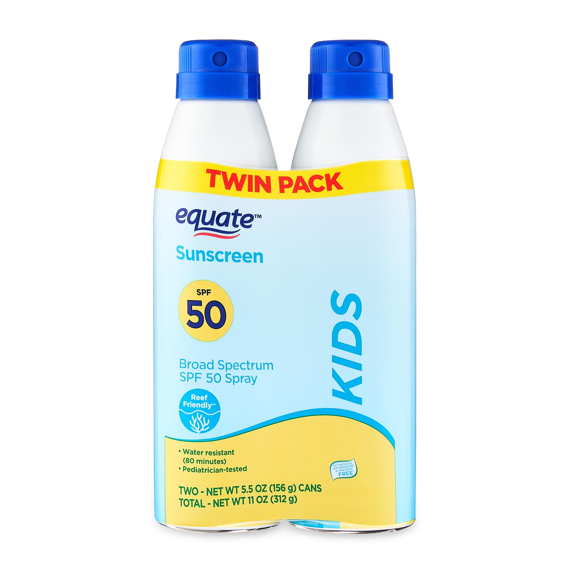 Equate Kids Sunscreen Spray, Broad Spectrum SPF 50, Water Resistant Protection (White, 11 oz, 2 Pack) dmek9