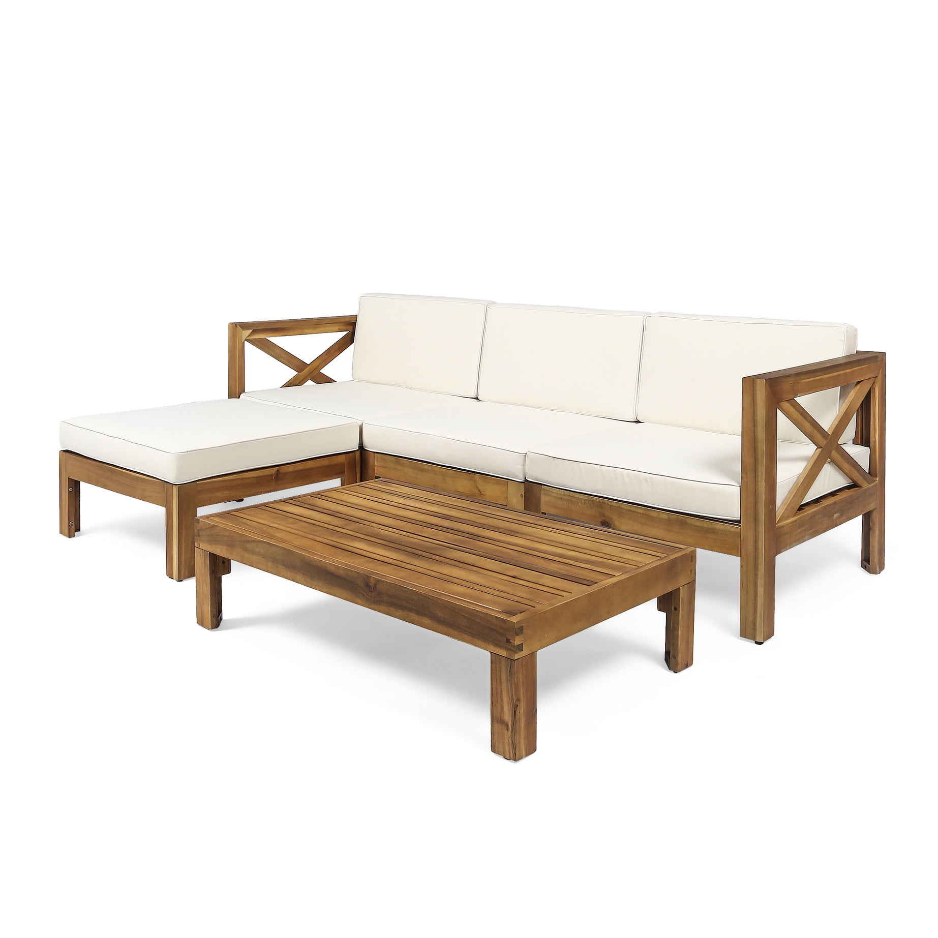 BalconyBliss L-Shape Outdoor Sofa and Coffee Table Set (Beige, 3-Seater) rugut