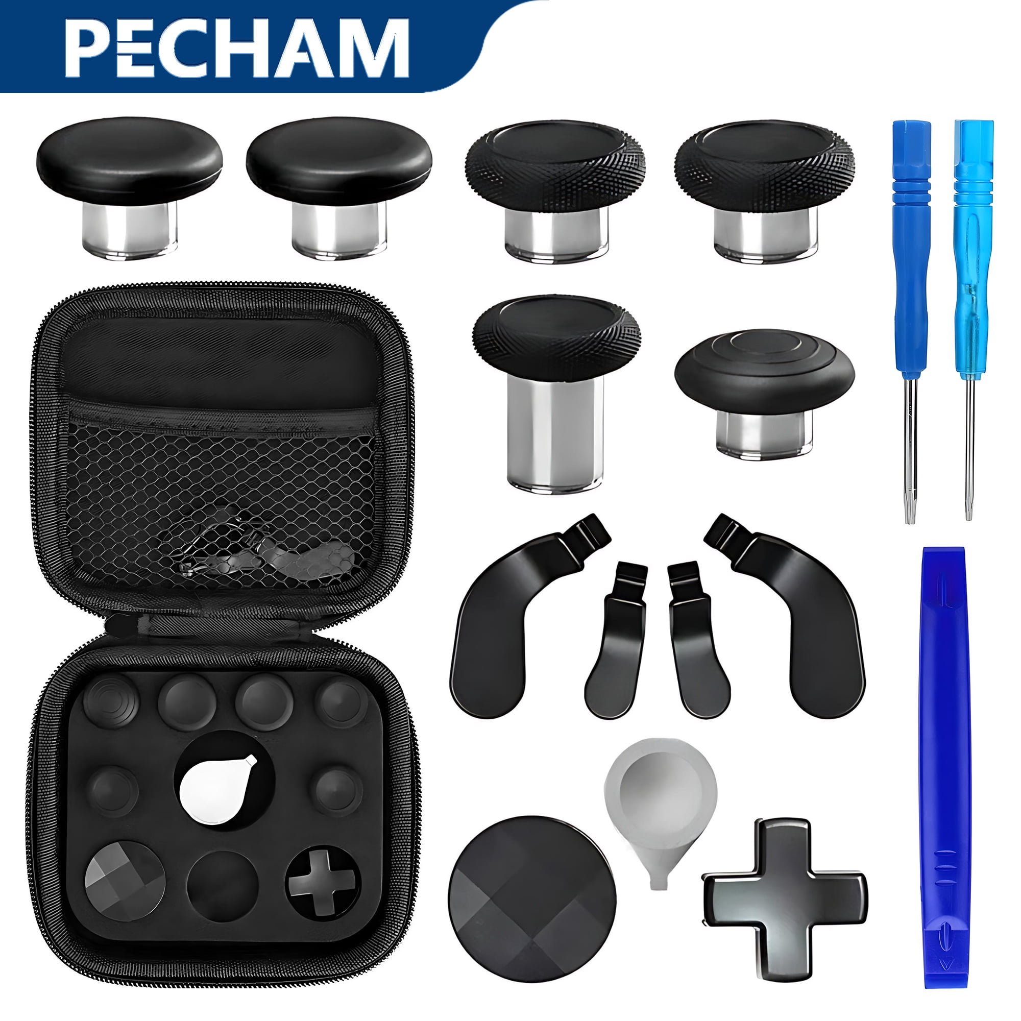 Pecham 17-in-1 Controller Replacement Parts Kit for Xbox Elite Series 2 (Black, 17-Piece Set) xv7z4