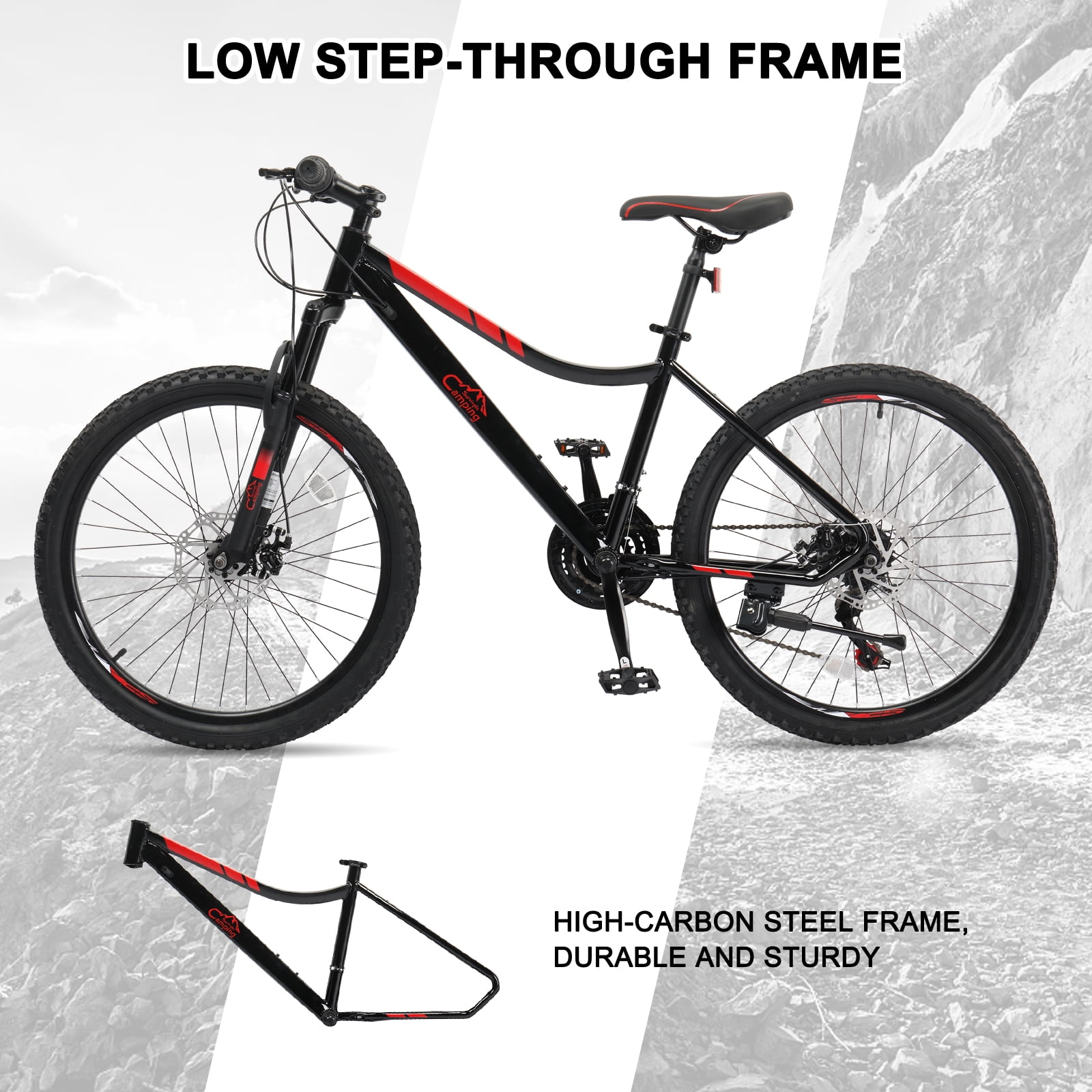Ktaxon 24 in Mountain Bike with Shimano 21 Speed Drivetrain and Disc Brakes (Black Red, 24 in) 7gah1