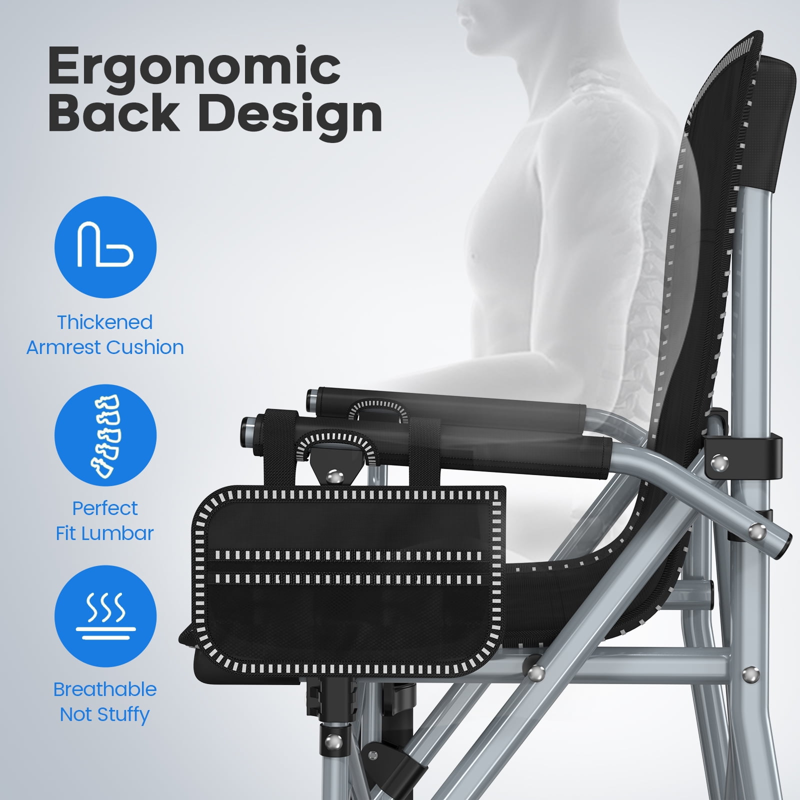 LNOW Folding Camping Chair with Cup Holder and Side Pocket, Heavy-Duty Portable Outdoor Seat for Beach, Sports, and Fishing (Black, 350 lb Capacity) hrus6