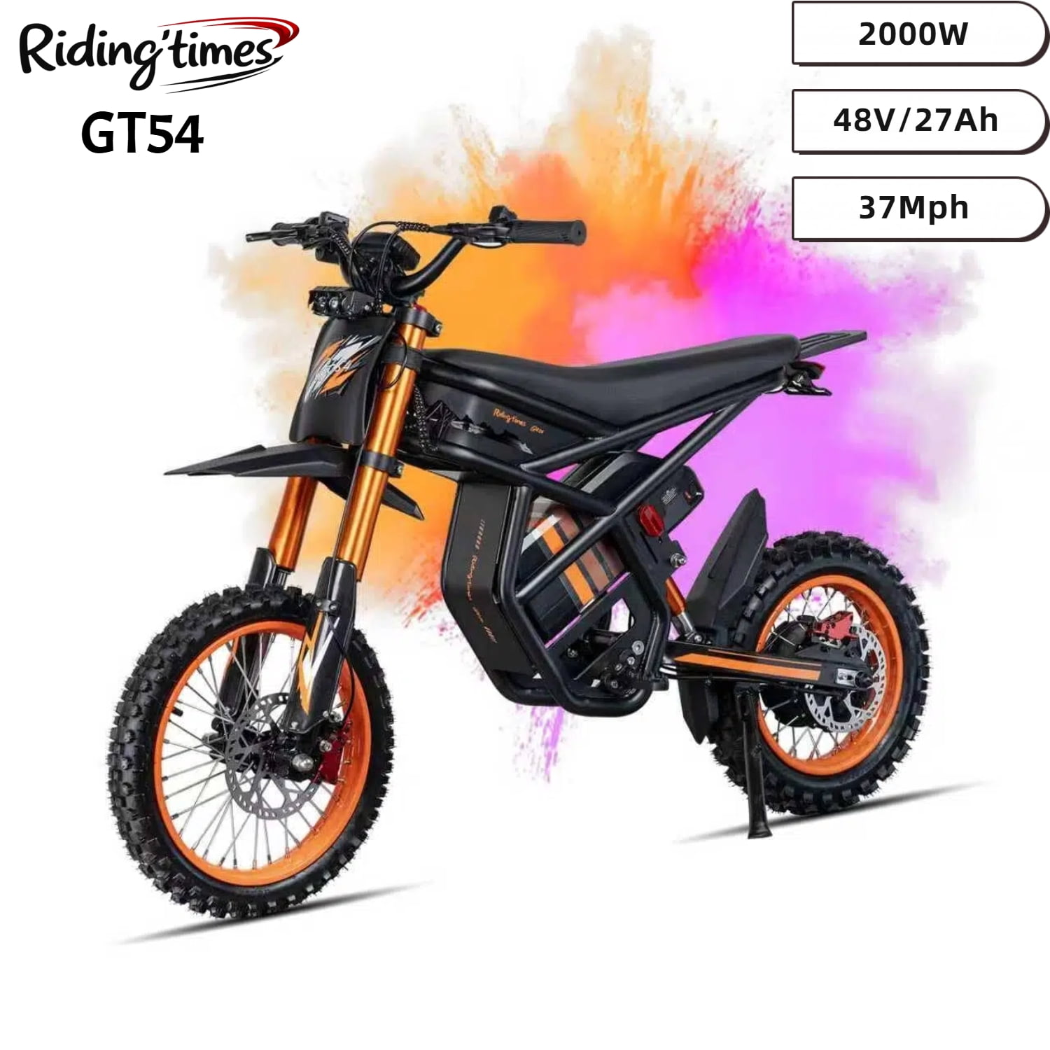 Riding'Times GT54 Electric Dirt Bike, 2000W Off-Road E-Bike with 27AH Battery, Dual Hydraulic Brakes (14 in / 12 in Tires) lyd0o
