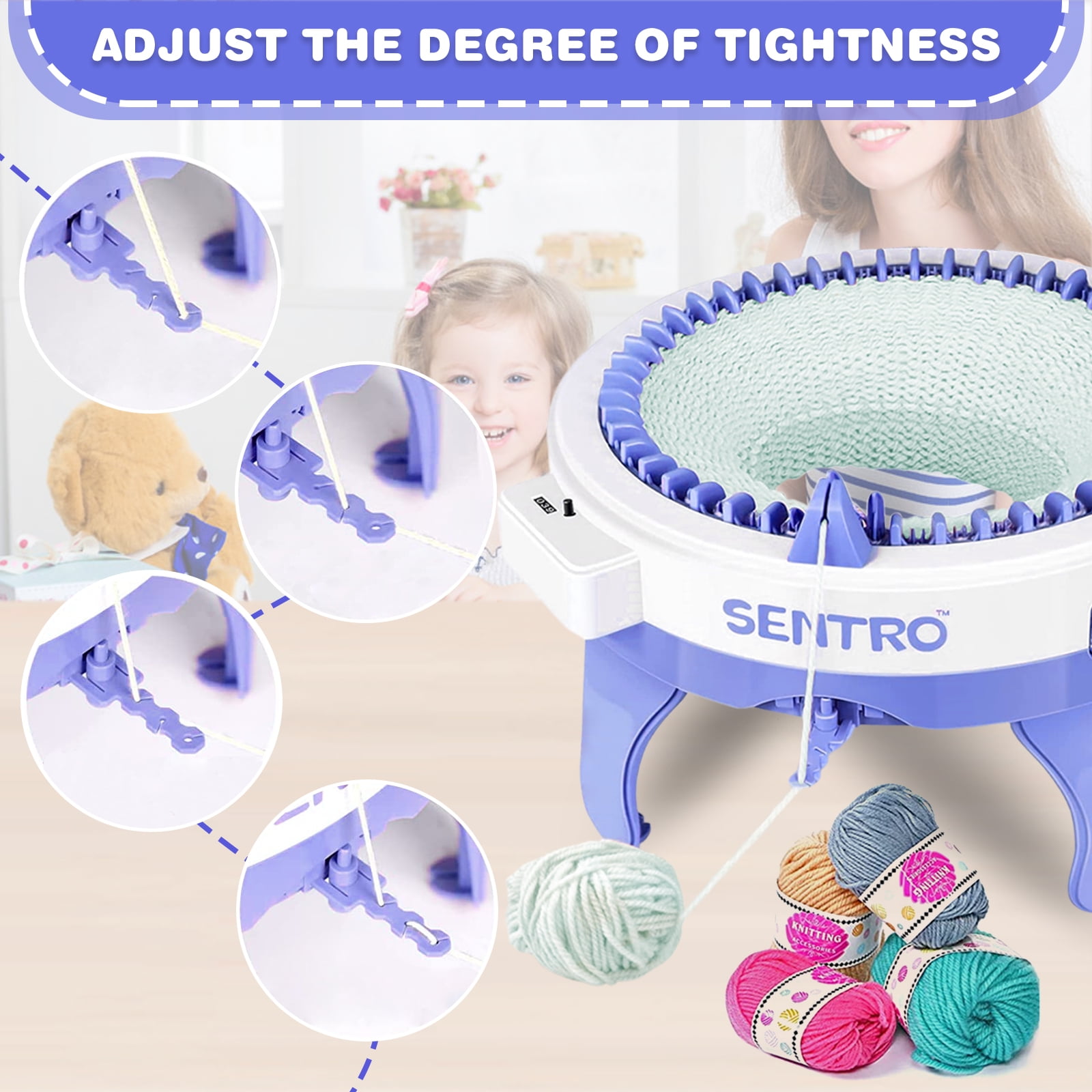 Ycxydr 48-Needle Knitting Machine with Row Counter, Circular Loom for DIY Hats and Scarves (Blue, 15 in) wrps2