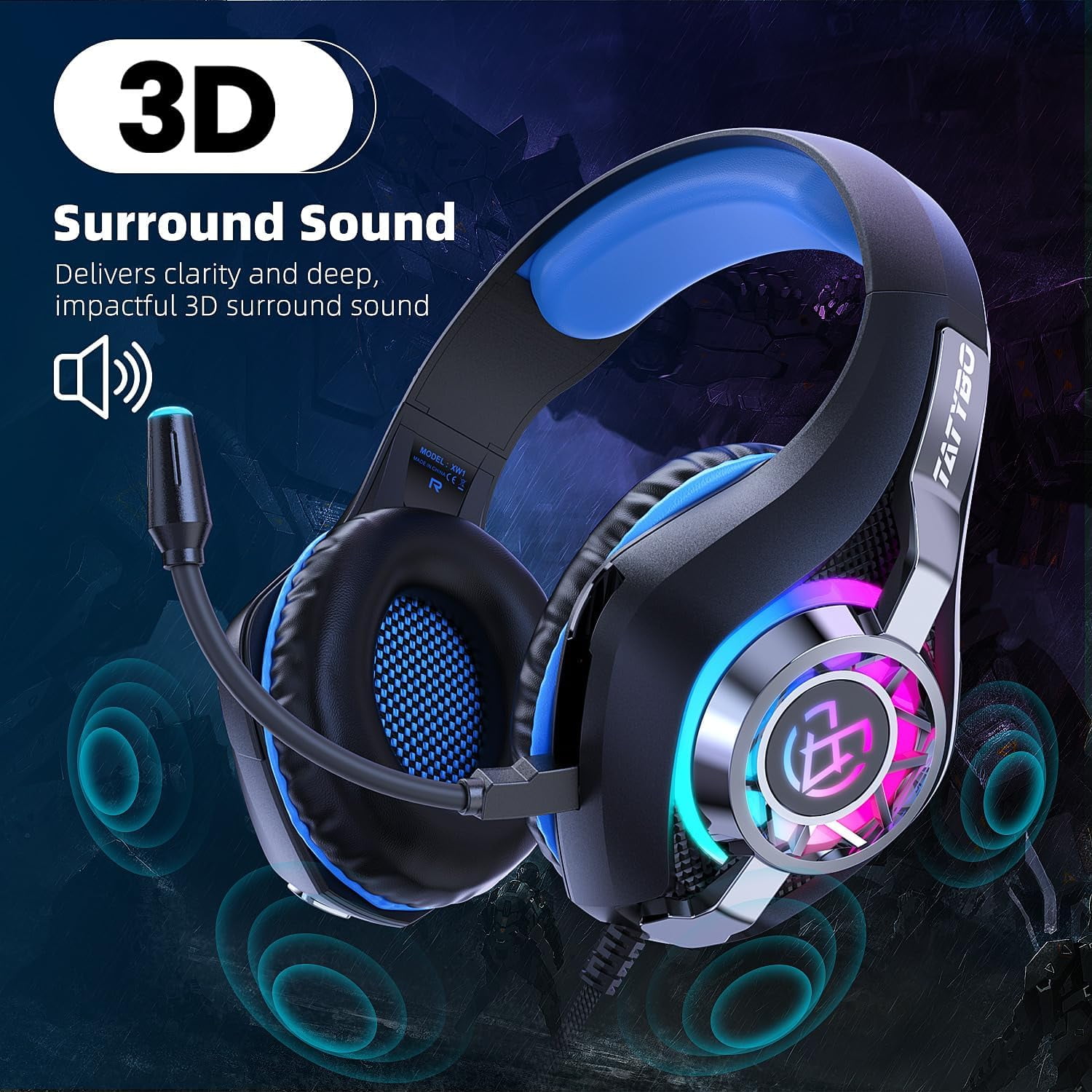 Tatybo Gaming Headset with Noise Canceling Microphone and Surround Sound (Blue, 8 oz) bqmv9