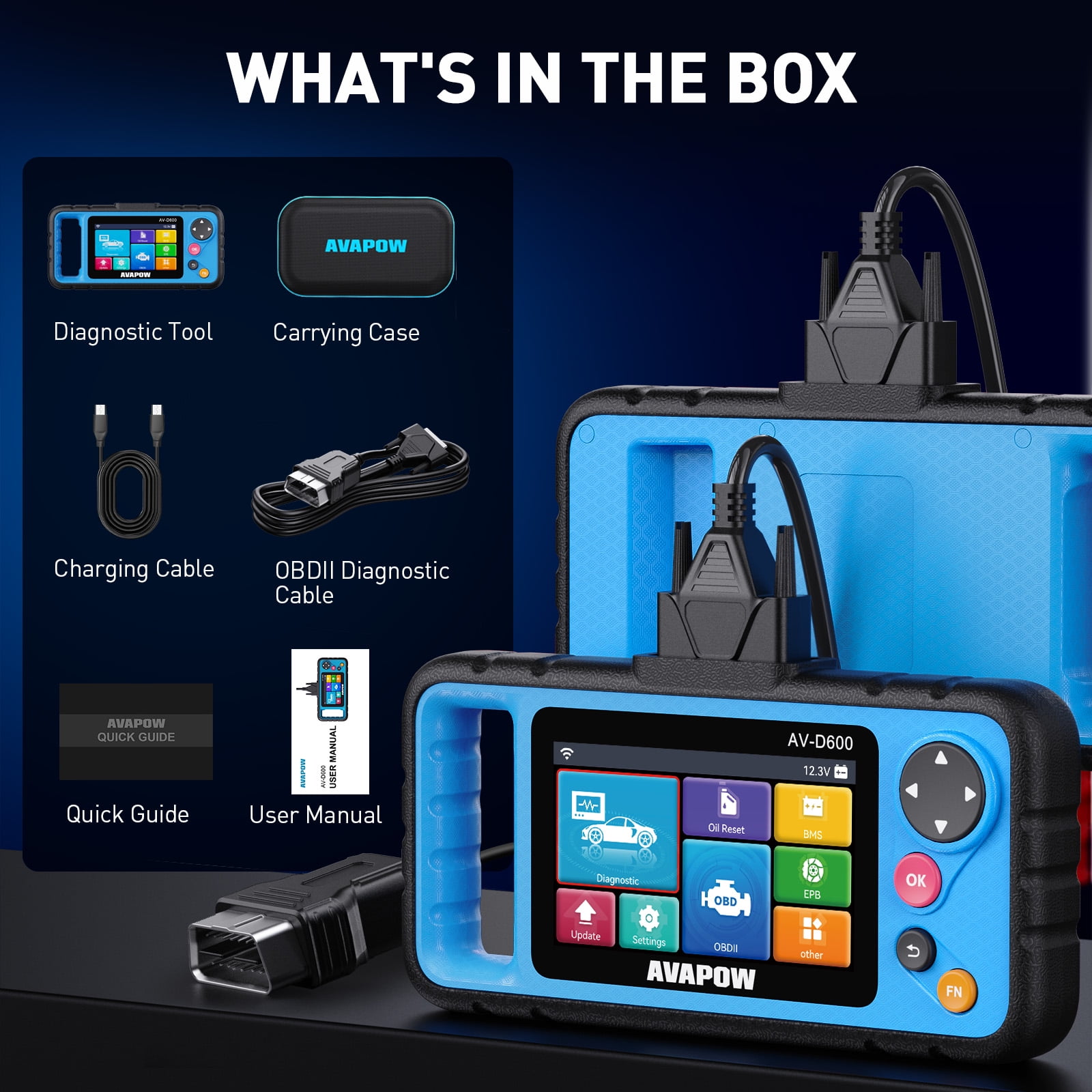 AVAPOW OBD2 Scanner Diagnostic Tool for Engine ABS SRS Transmission (Blue, 4.3 in Screen) 3isxr