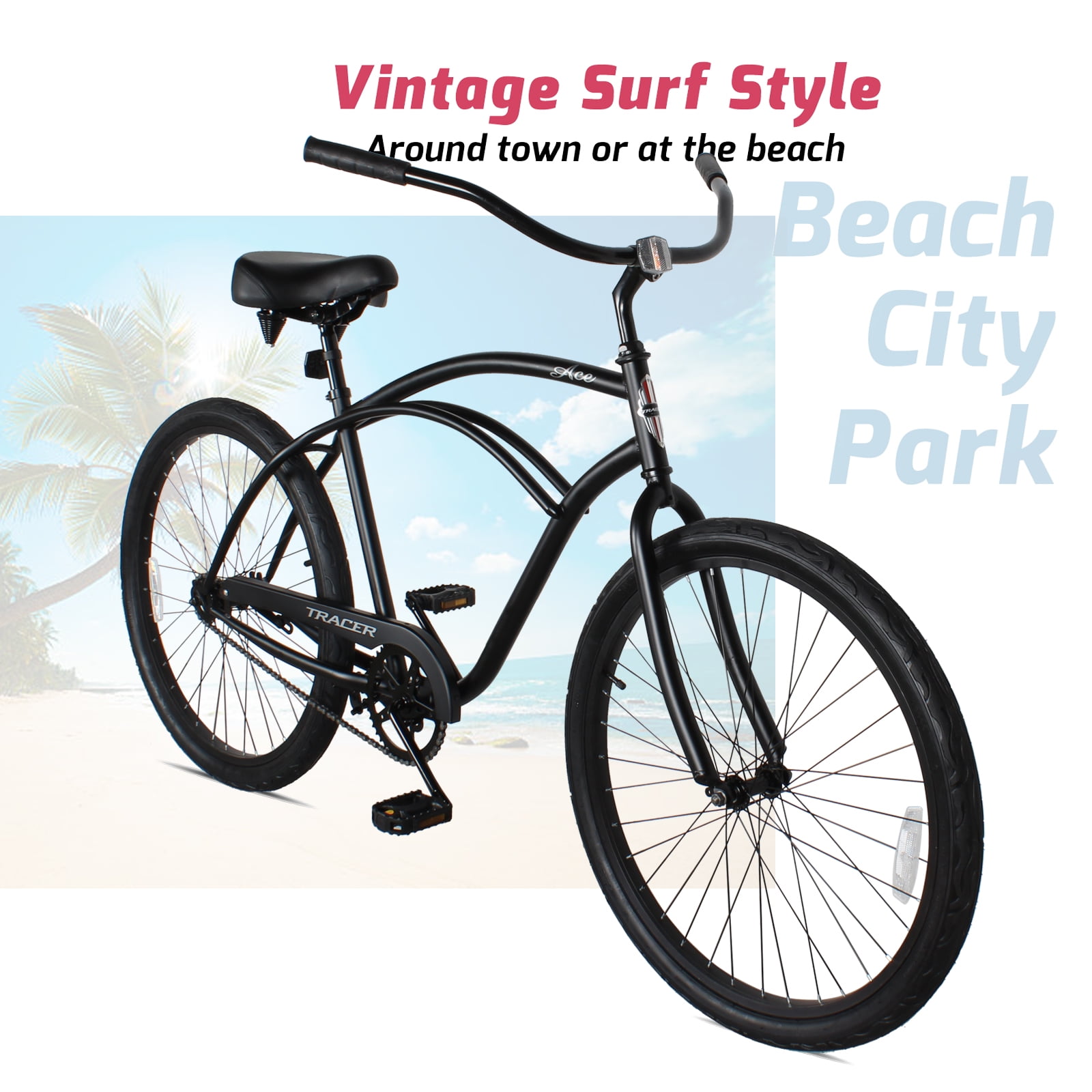 Tracer Products ACE Men’s Cruiser Bike, Classic Steel Frame, Coaster Brake (Black, 26 in) lltxk