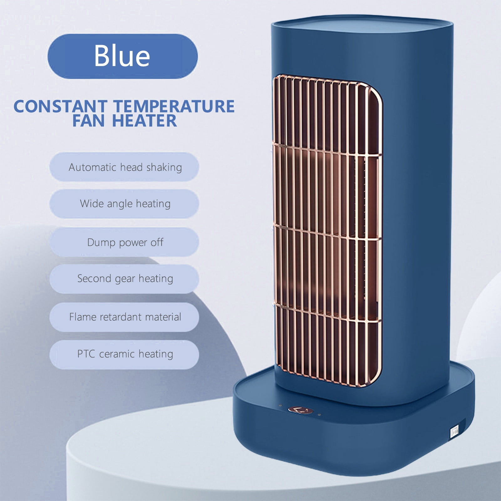 PhiGZnt Portable Electric Space Heater (Blue, 17 in) 70° Oscillating PTC Ceramic Heater with Remote Control and Thermostat s7d9s