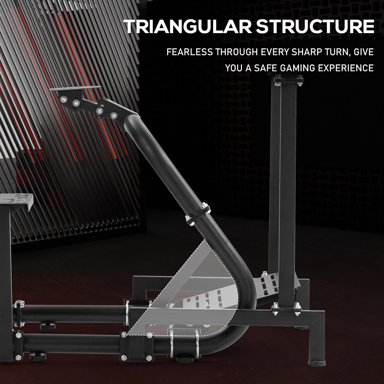 Supllueer Racing Simulator Cockpit with Triple Monitor Stand and Adjustable Seat (Black, 50 in x 24 in x 45 in) 5strn