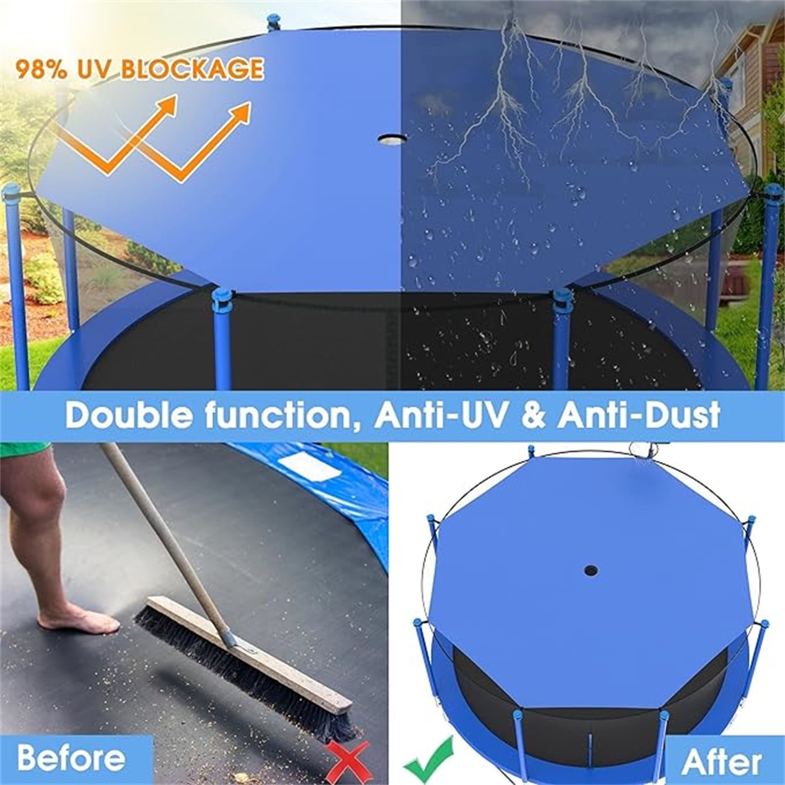 qolami Trampoline Shade Cover, Weather-Resistant Sunscreen Canopy for Outdoor Backyard Playgrounds (Blue, 16 ft) btmvp