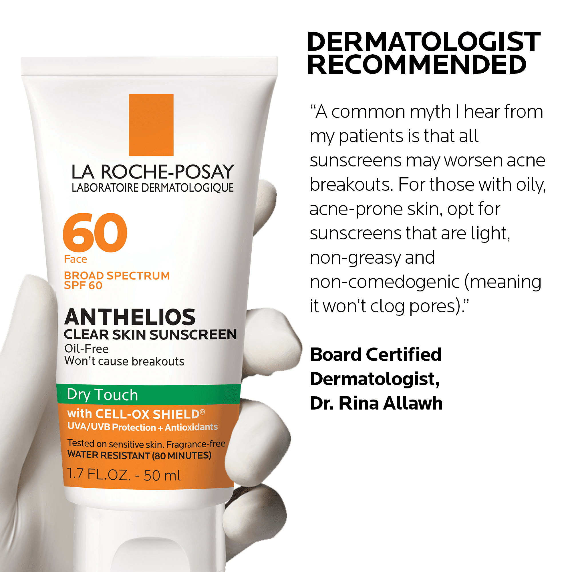 La Roche-Posay Anthelios Clear Skin Dry Touch Facial Sunscreen SPF 60 Oil-Free (Clear, 1.7 fl oz) 2gitd