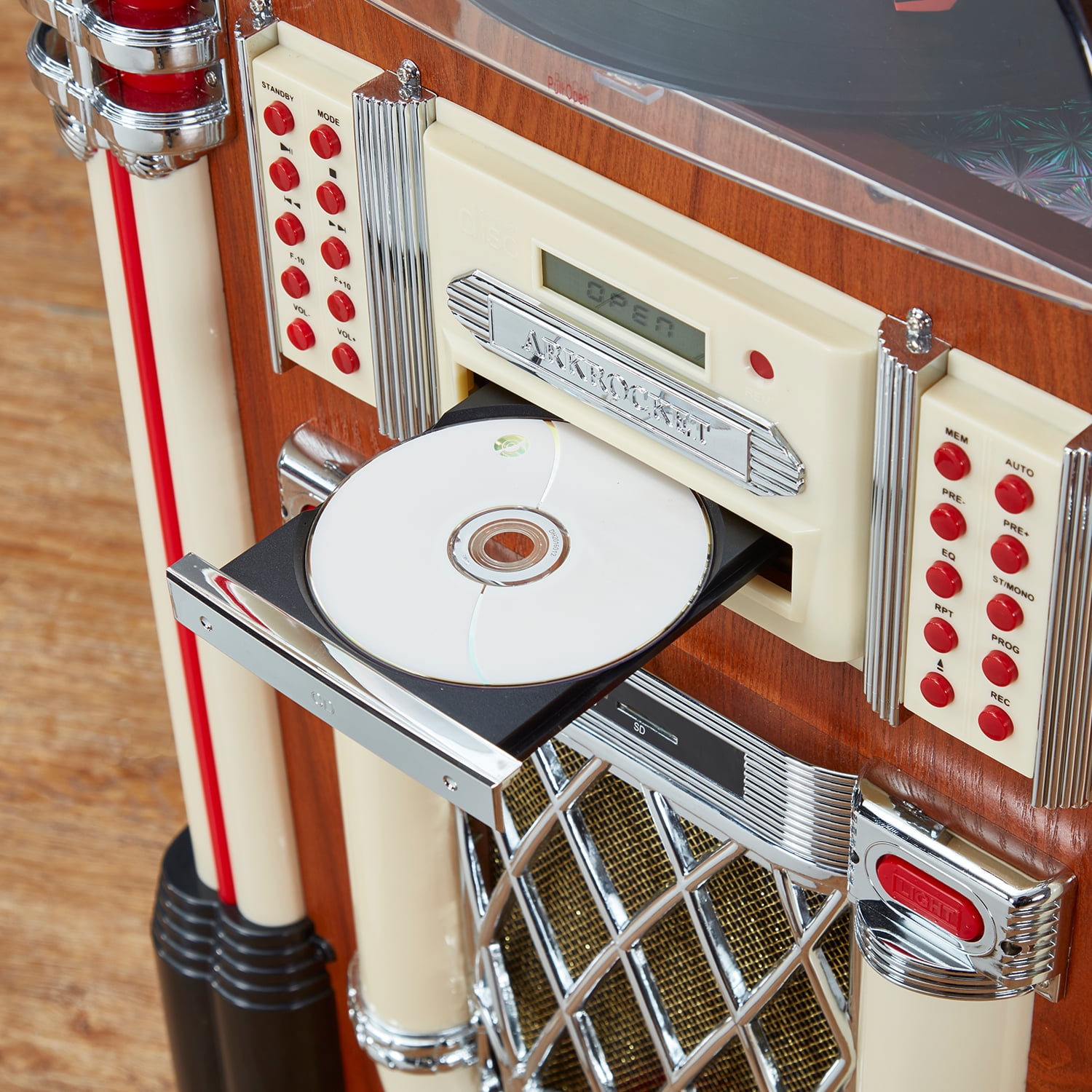 Arkrocket Taurus Retro Bluetooth Jukebox Turntable with CD Player and FM Radio (Beige) ar8sl
