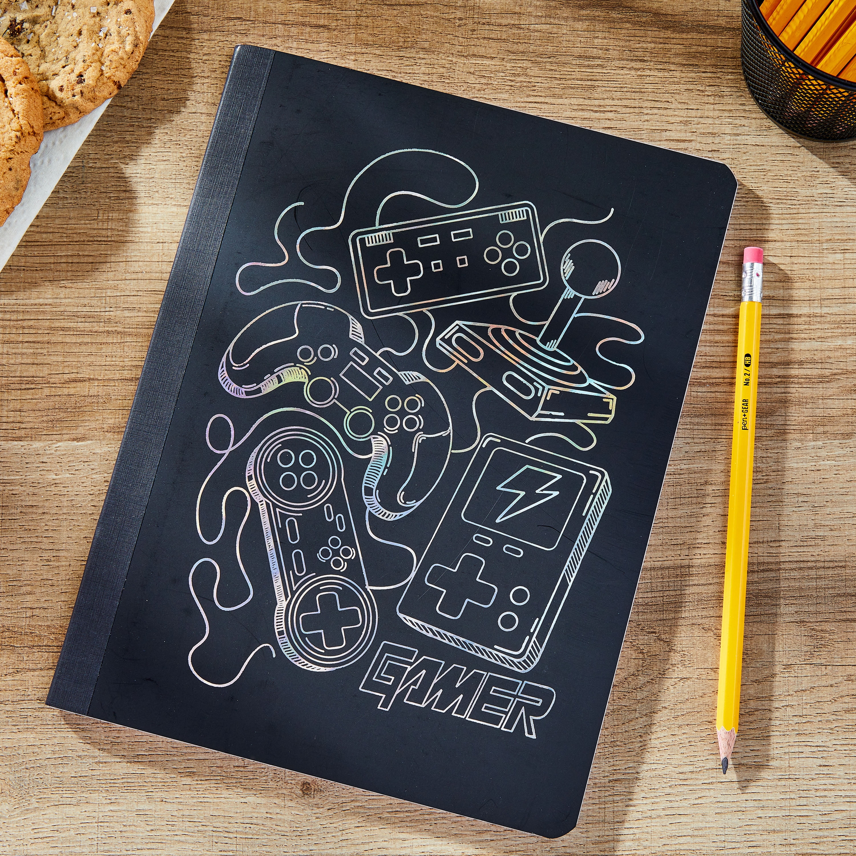 Pen+Gear Wide Ruled Composition Book, Durable Poly Cover, Gamer Design (Black, 7.5 in x 9.75 in) sc79y