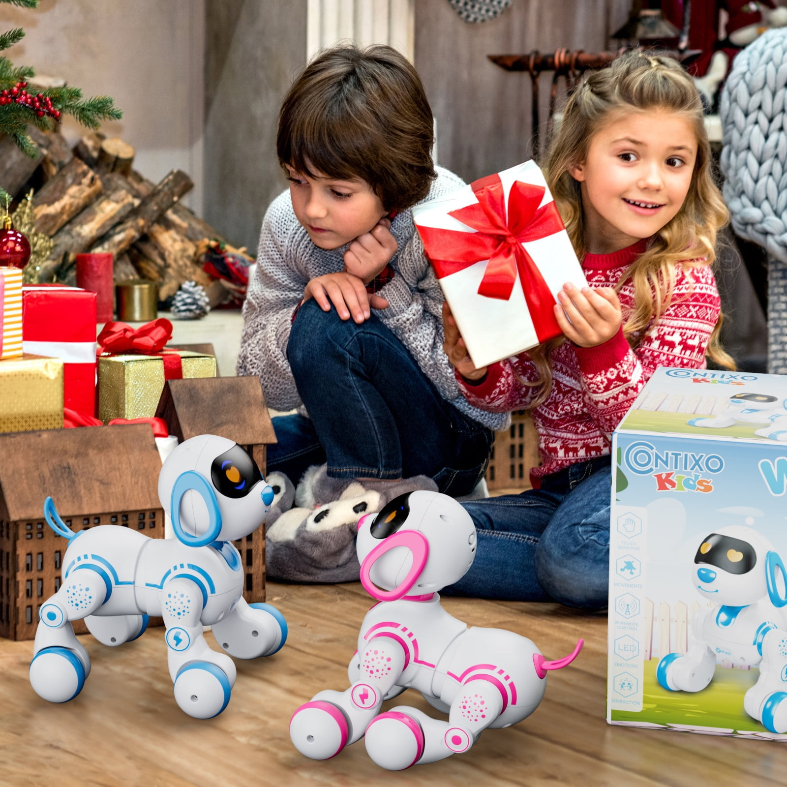 Contixo R3 Interactive Smart Robot Dog Toy, Programmable Puppy with LED Lights and Sounds (Blue) x1mr0