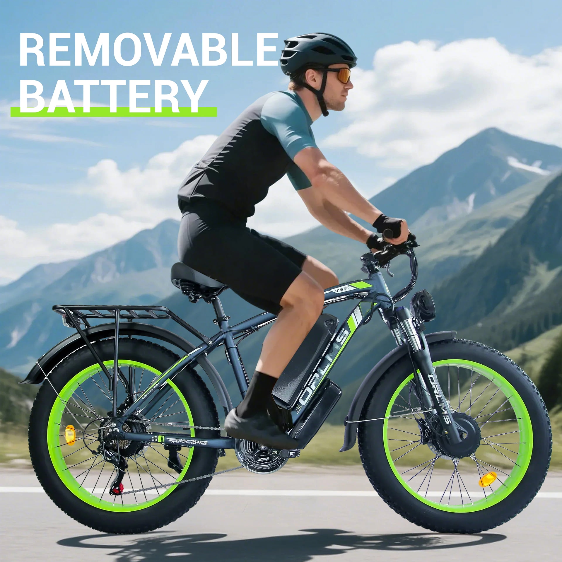SMLRO Electric Mountain Bike, Dual Motor AWD Ebike, 60V 25Ah Battery, 26 in x 4.0 in Fat Tire, 21-Speed (Green, 330 lb Capacity) r9zxi