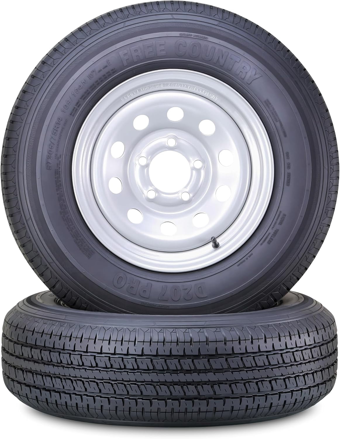 FREE COUNTRY Trailer Tire and Wheel Assembly (ST205/75R14, 10-Ply, 2270 lb Capacity, Silver Mod Rim, 2 Pack) rr37j