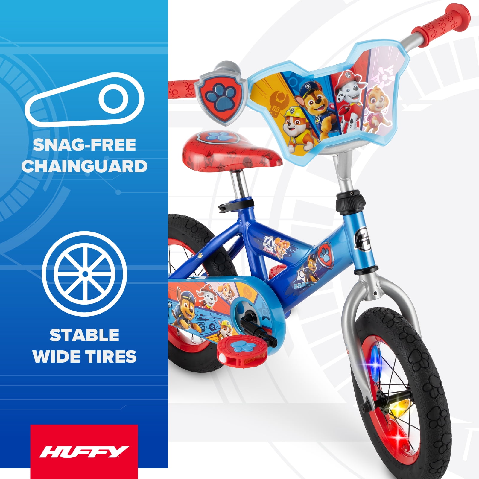 Huffy Paw Patrol Kids' Bike with Training Wheels, LED Light-up Wheels (Blue, 12 in) u5e4c