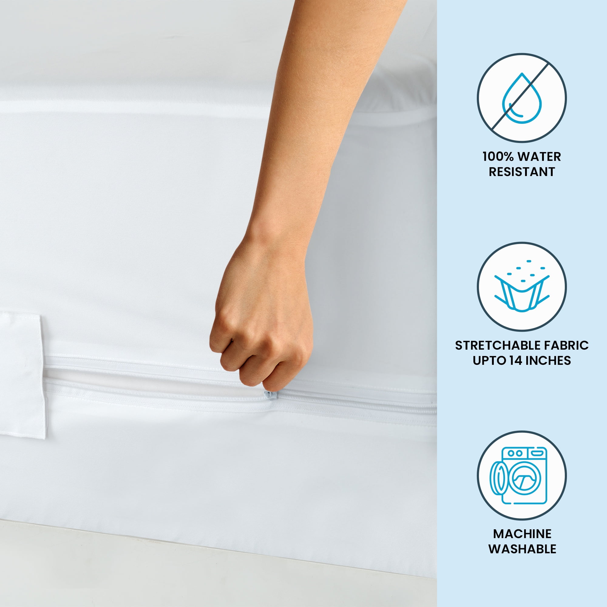 Lux Decor Collection Waterproof Mattress Encasement, Six-Sided Bed Bug Protection, Breathable Zippered Cover (White, Queen 60 in x 80 in x 14 in) xq2gs
