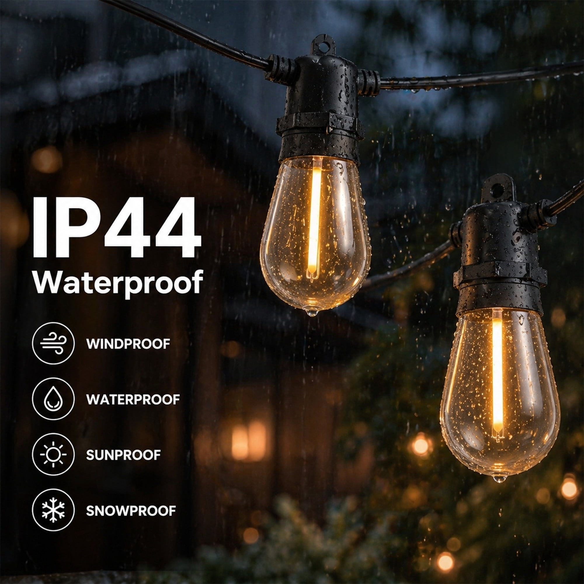 DAYBETTER S14 LED Outdoor String Lights, Waterproof Hanging Edison Bulbs for Patio and Garden (Warm White, 100 ft) x6ceb