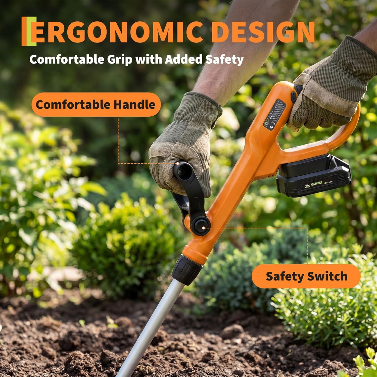 GARVEE Cordless Garden Tiller Cultivator, Electric Soil Rototiller with 2 Batteries & Charger (Black, 9 in Width) fdrzm