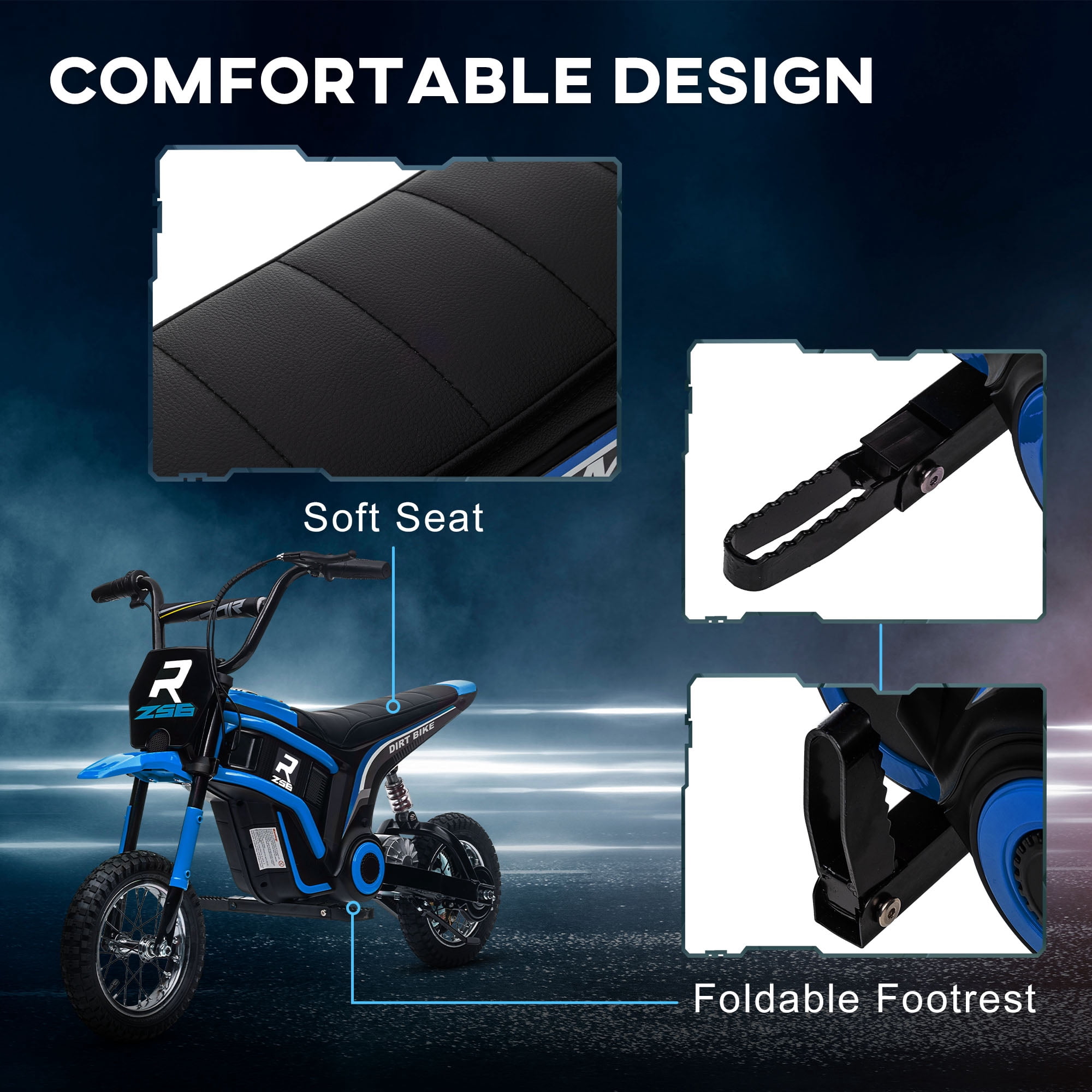 Aosom RZ56 350W Electric Powered Mini Bike, Variable Speed Motorized Dirt Bike for Teens (Blue, 12 in Wheels) xnpha