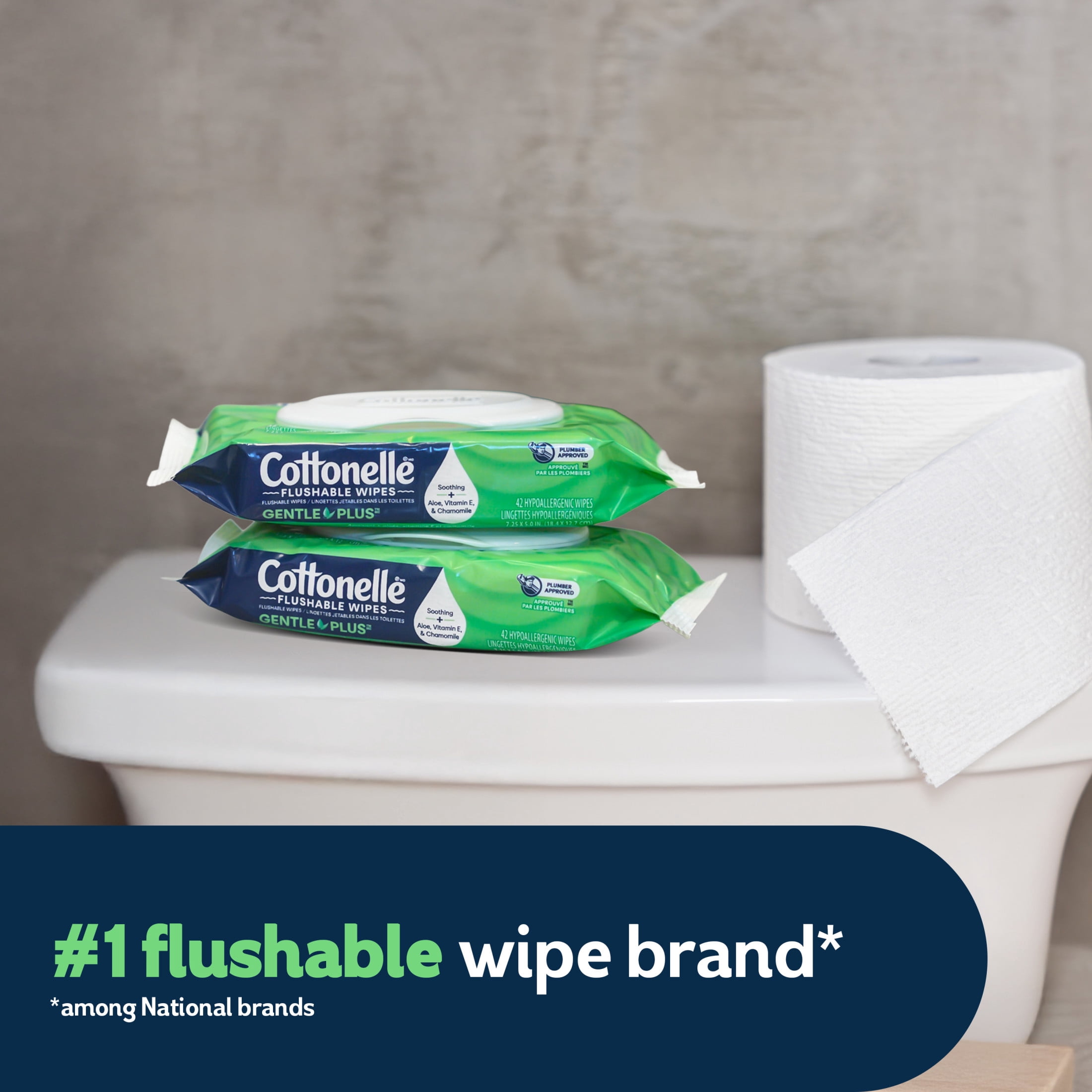 Cottonelle GentlePlus Flushable Wet Wipes, Soothing Aloe & Vitamin E (2 Flip-Top Packs, 84 Wipes Total) v1yjl