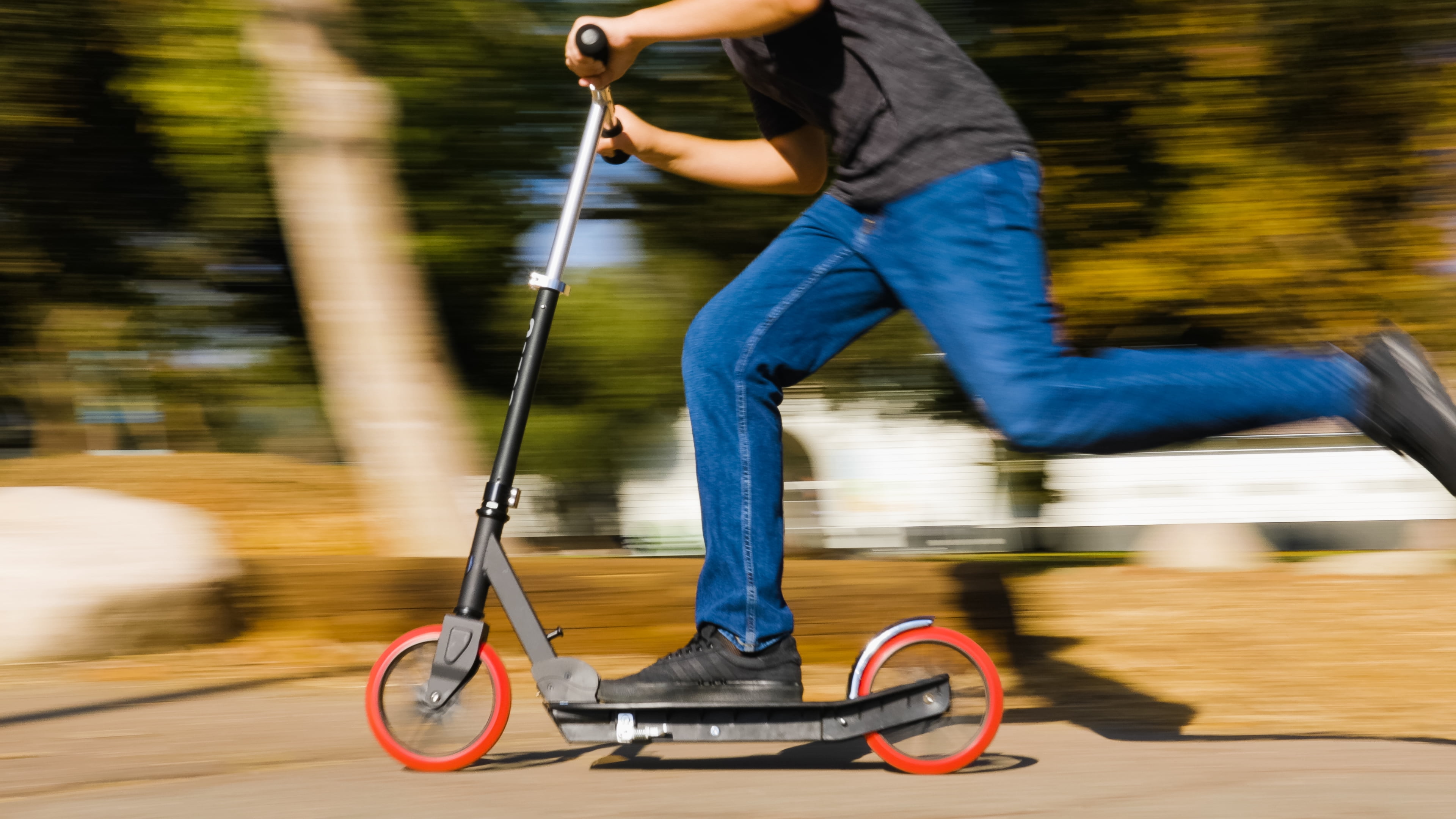 Razor Carbon Lux Kick Scooter with Large Spoked Wheels and Folding Frame (Red, 220 lb Capacity) zzxeb