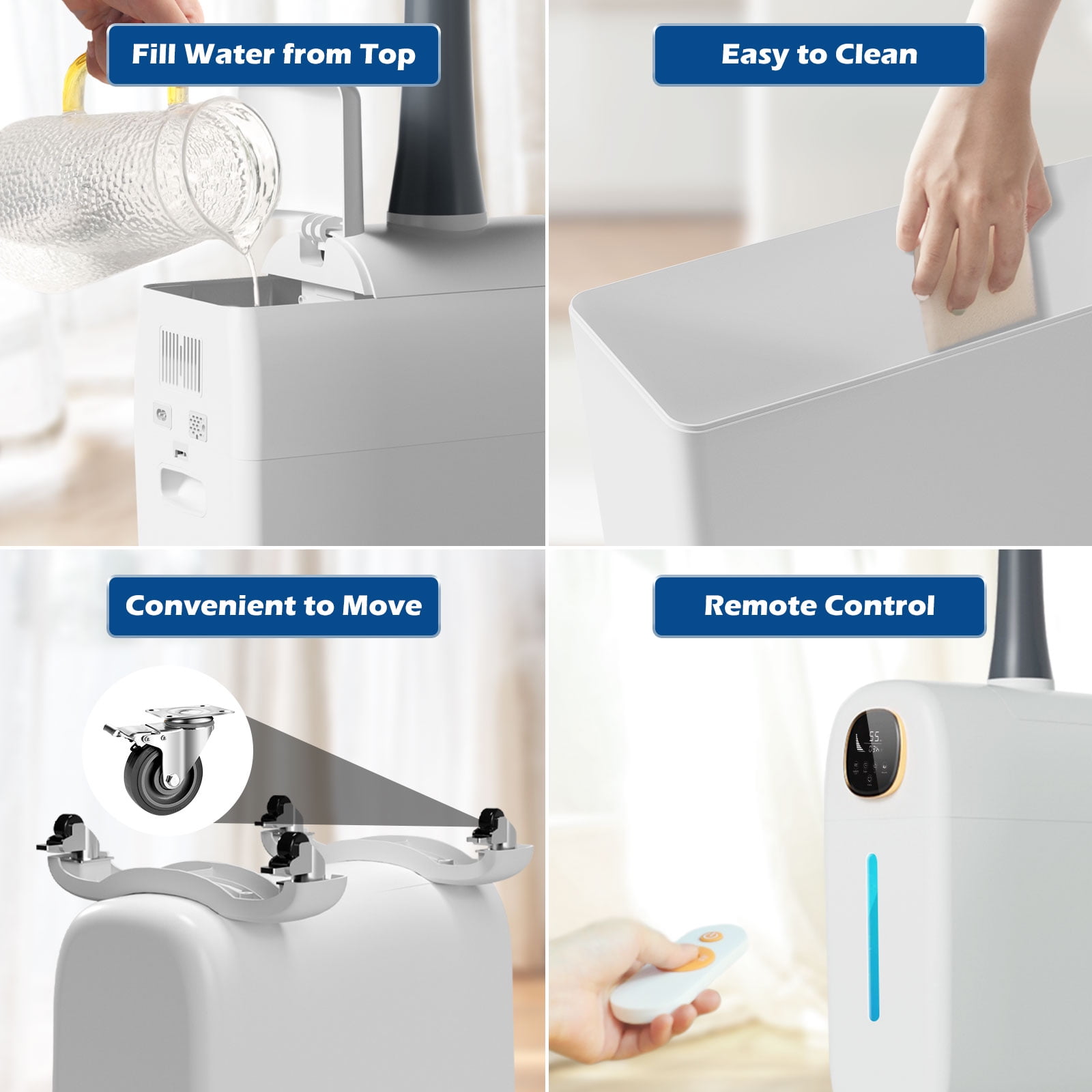 Lacidoll Large Room Humidifier for Whole House, Cool Mist Top Fill Floor Model with 360° Nozzle (White, 6.6 gal) q57rt